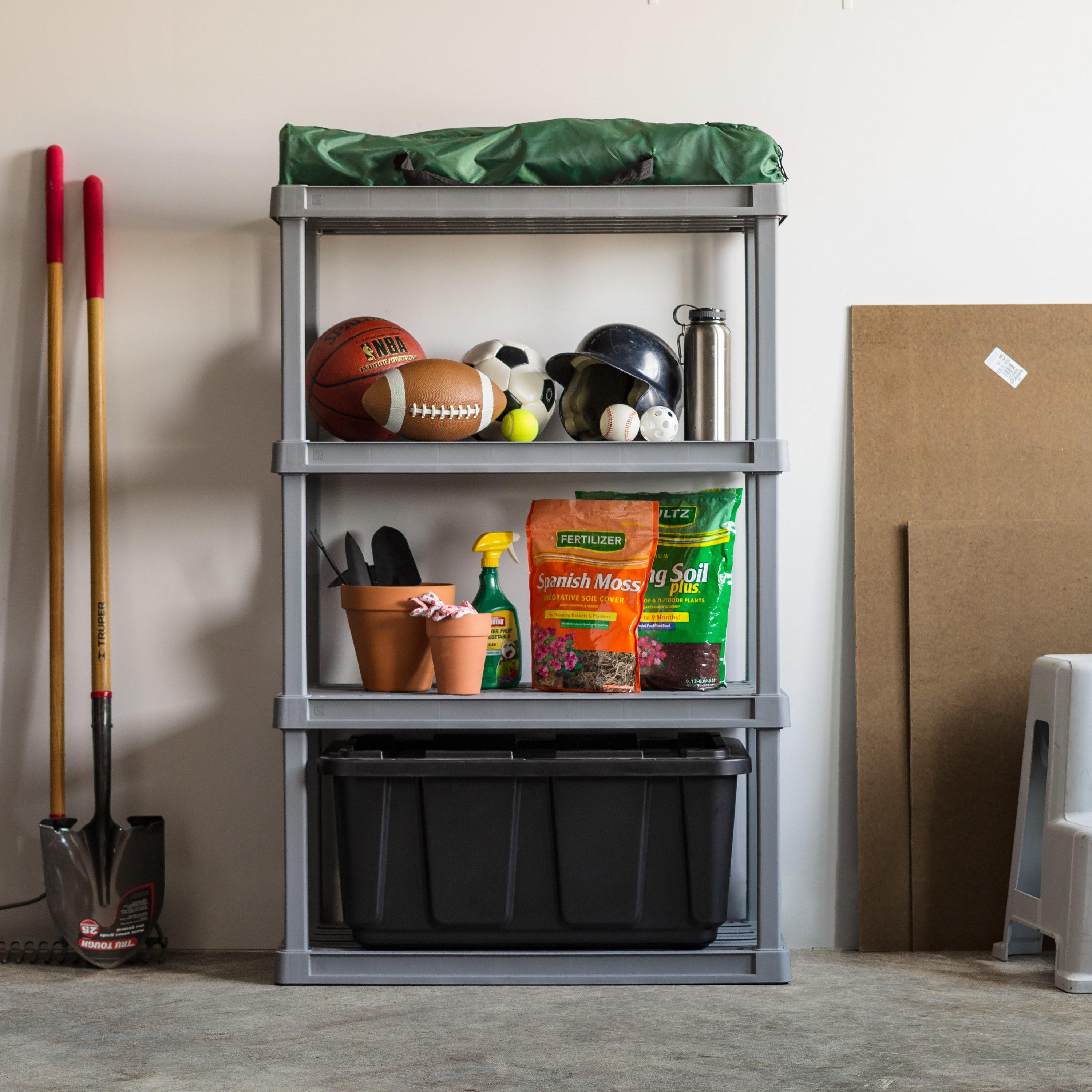 4-Tier Large Plastic Garage Storage Shelving Unit, Gray (18 W x 56 H x 36 D)