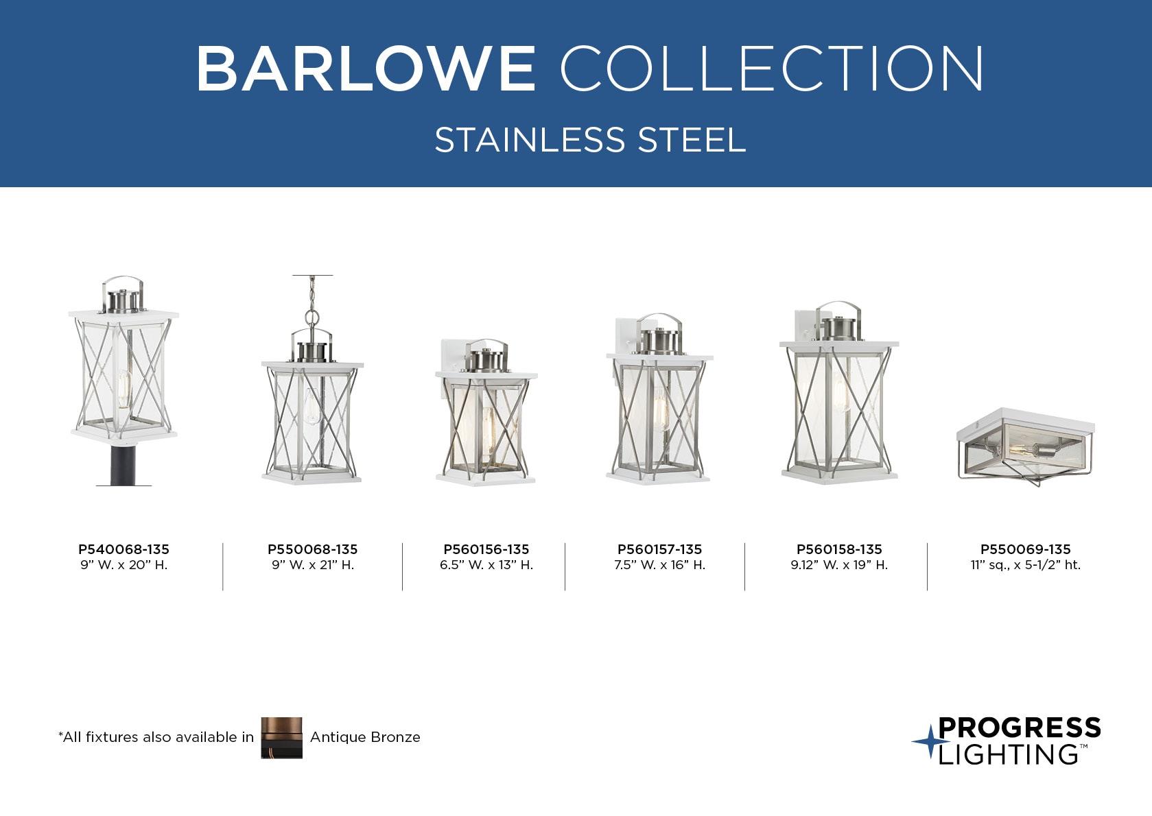 P560158-135-Progress Lighting-Barlowe - Outdoor Light - 1 Light in Farmhouse style - 9.12 Inches wide by 19 Inches high-Stainless Steel Finish