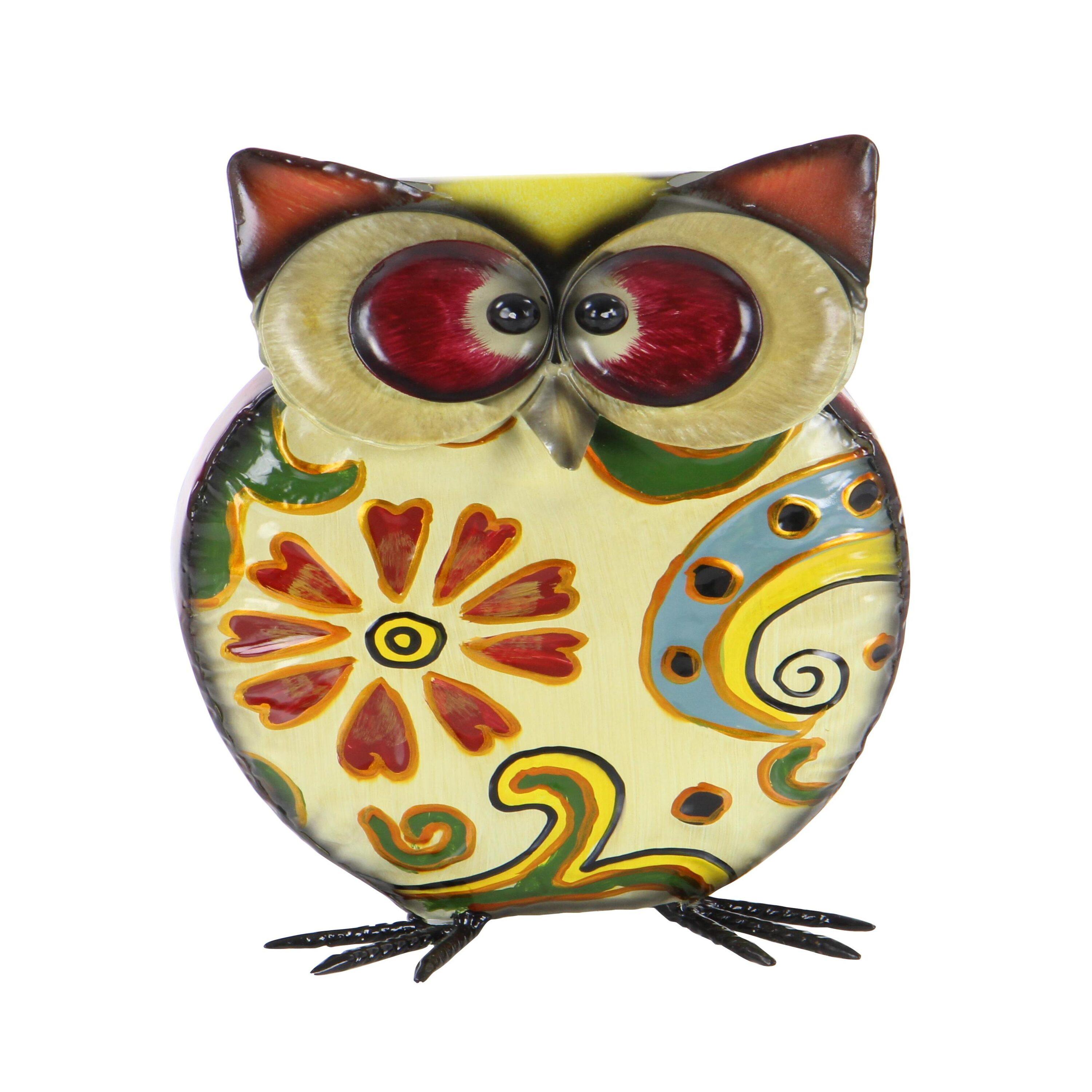 DecMode 11" Indoor Outdoor Owl Garden Sculpture with Floral Pattern