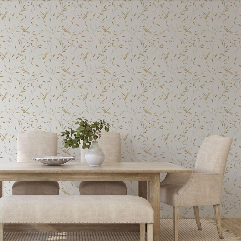 Tempaper & Co.® Dragonfly Removable Peel and Stick Wallpaper, Golden Ochre, 28 sq. ft.: Botanical Vinyl, Prepasted, Leaf Pattern