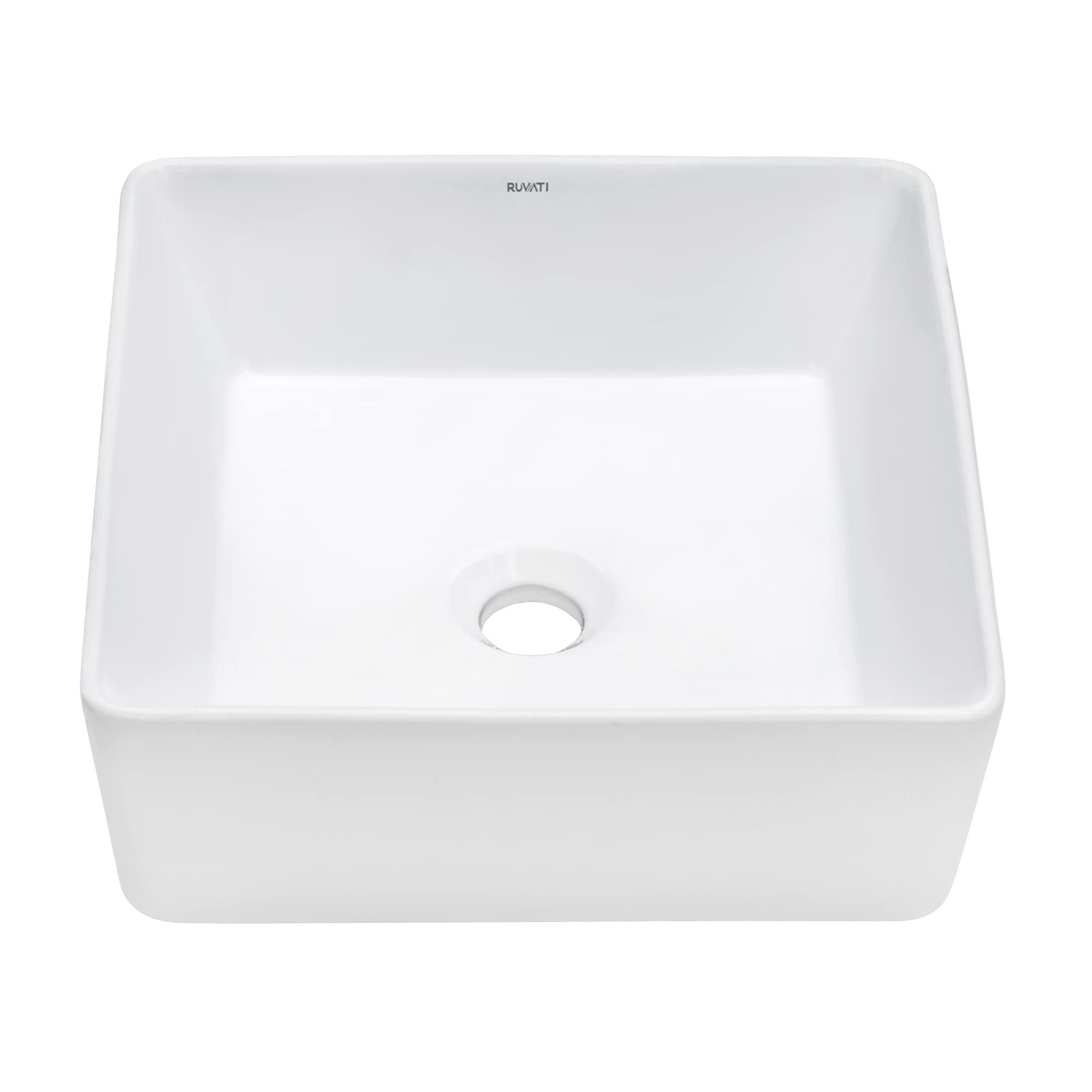 White Ceramic Square Above-Counter Vessel Sink