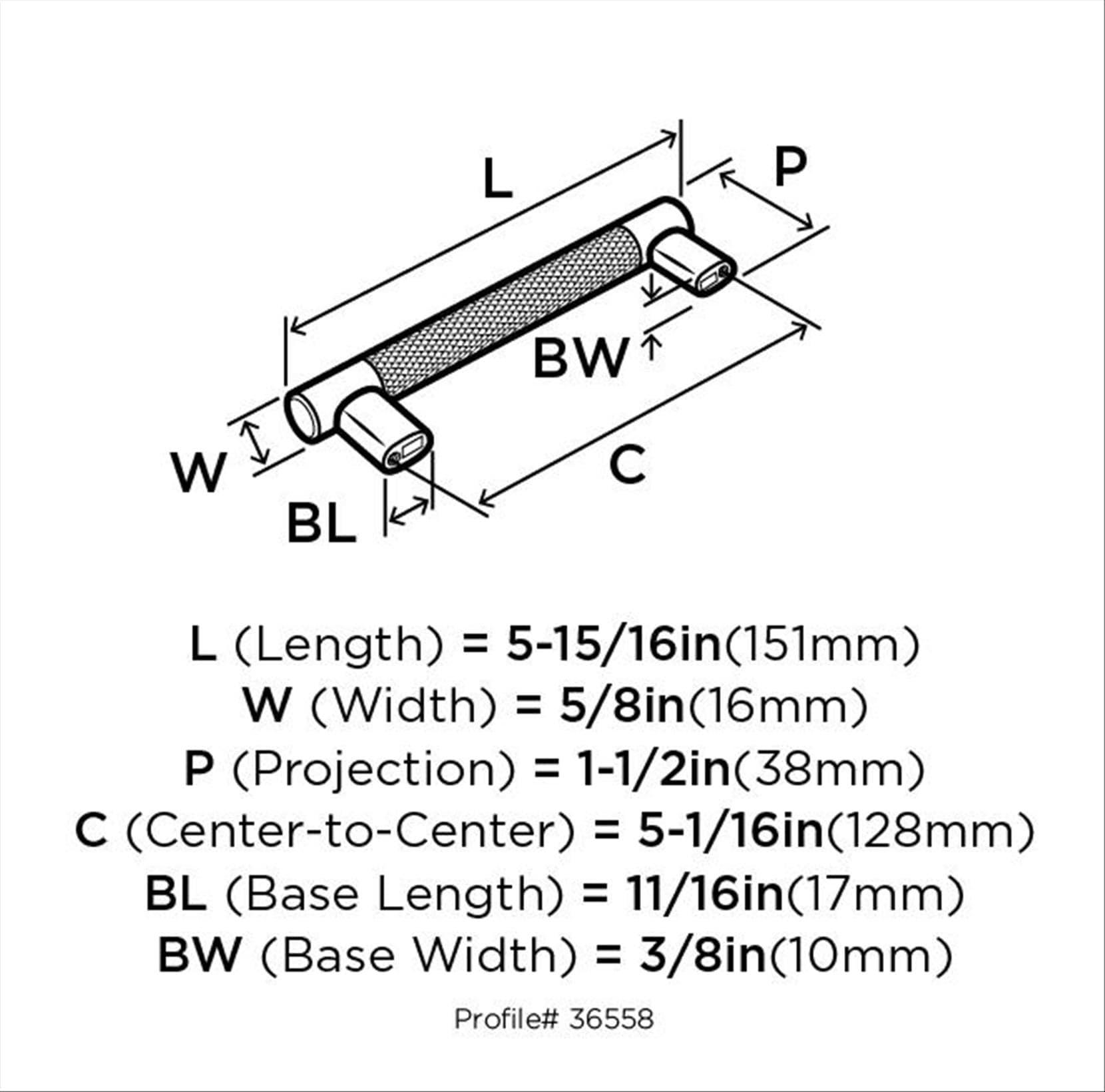 Amerock Esquire 5-1/16 inch (128mm) Center-to-Center Satin Nickel/Oil-Rubbed Bronze Cabinet Pull