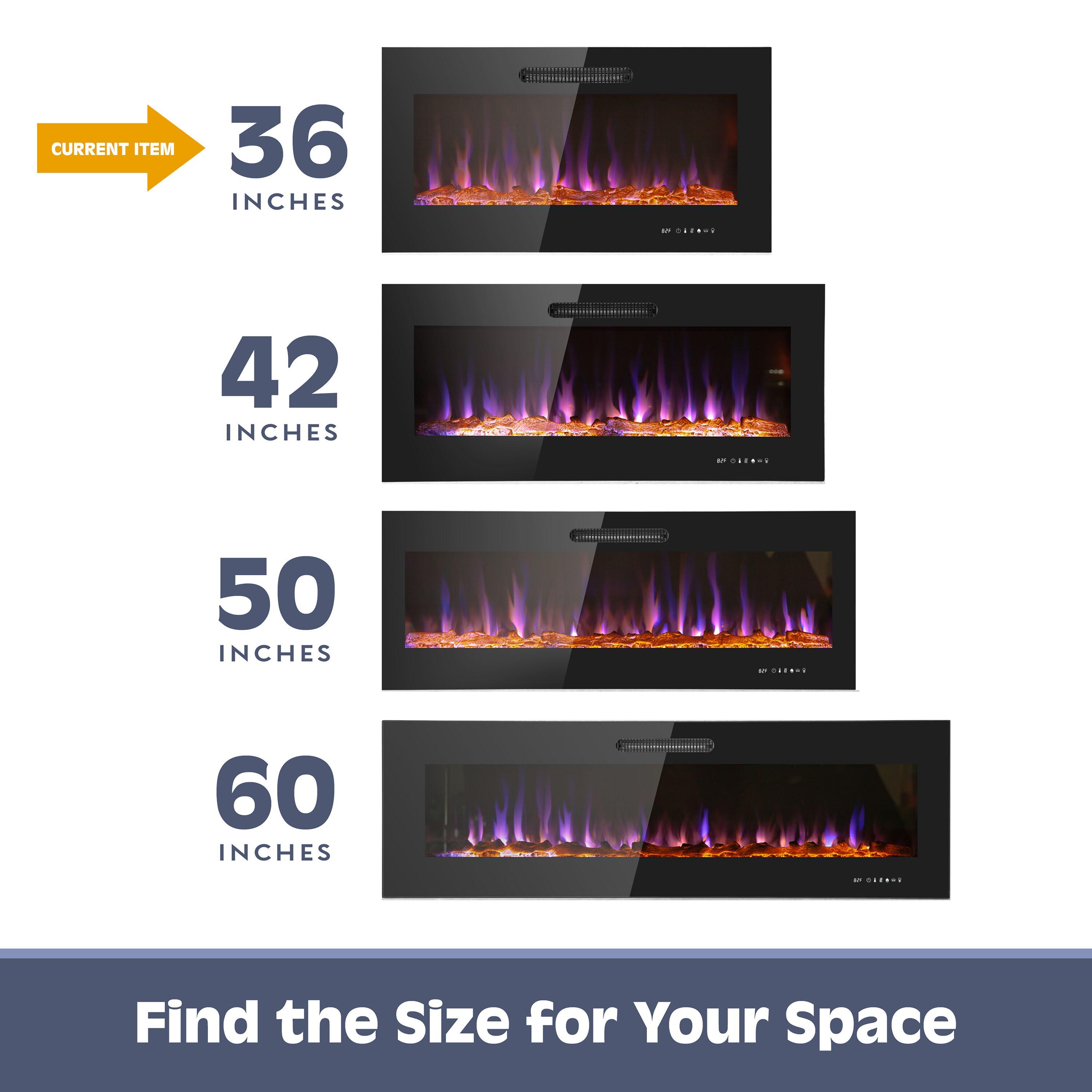 Prominence Home 36x19" Electric Remote Controlled LED Wall Mount Fireplace with Adjustable Heat and Brightness Settings