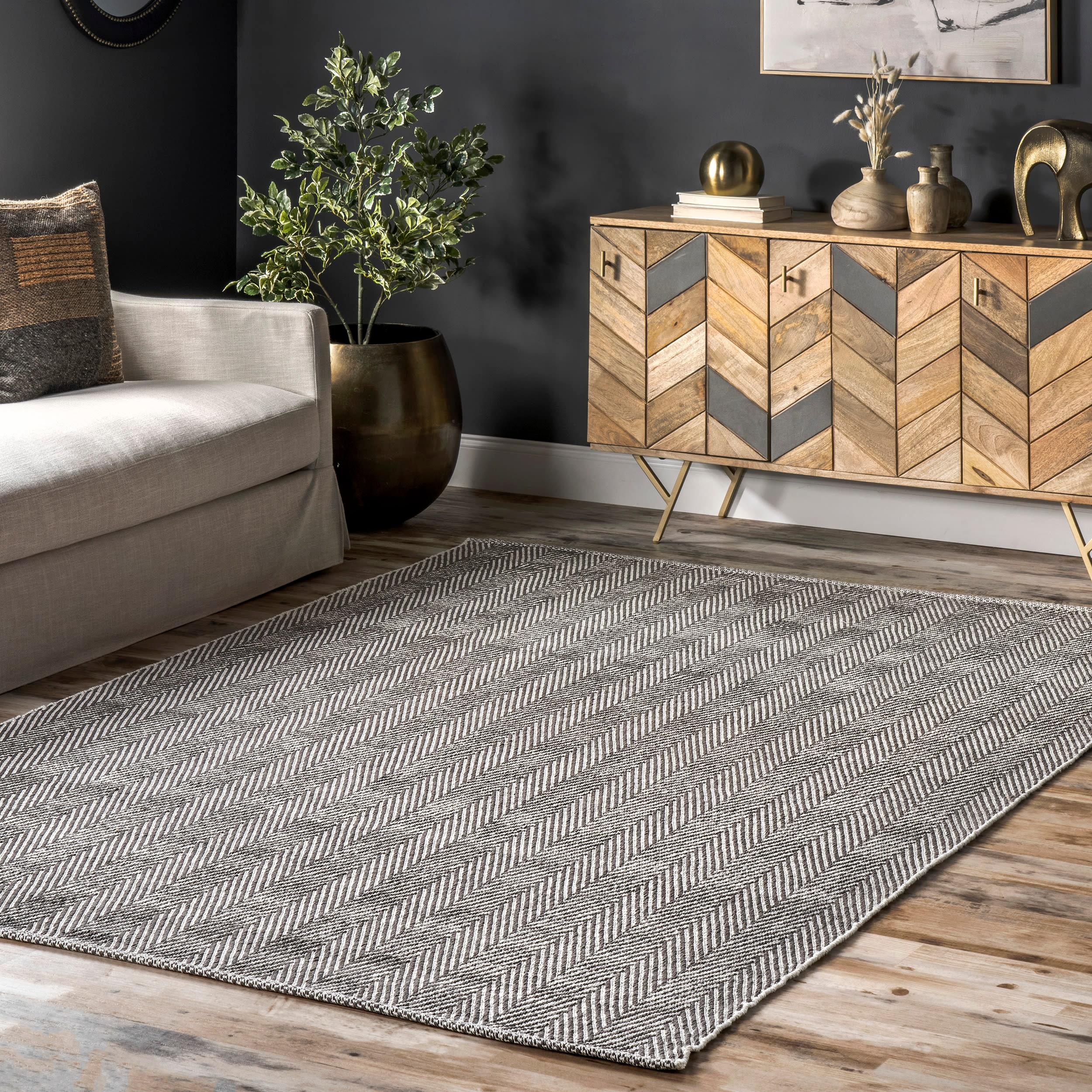 Gray and White Striped Cotton 6' x 9' Handmade Rug