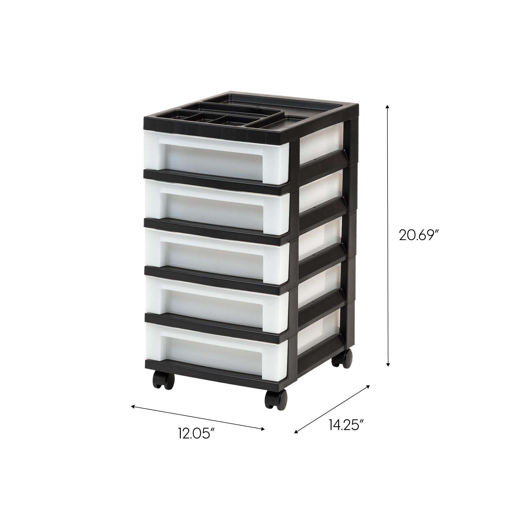 IRIS 5 Drawer Storage Cart with Organizer Top Black