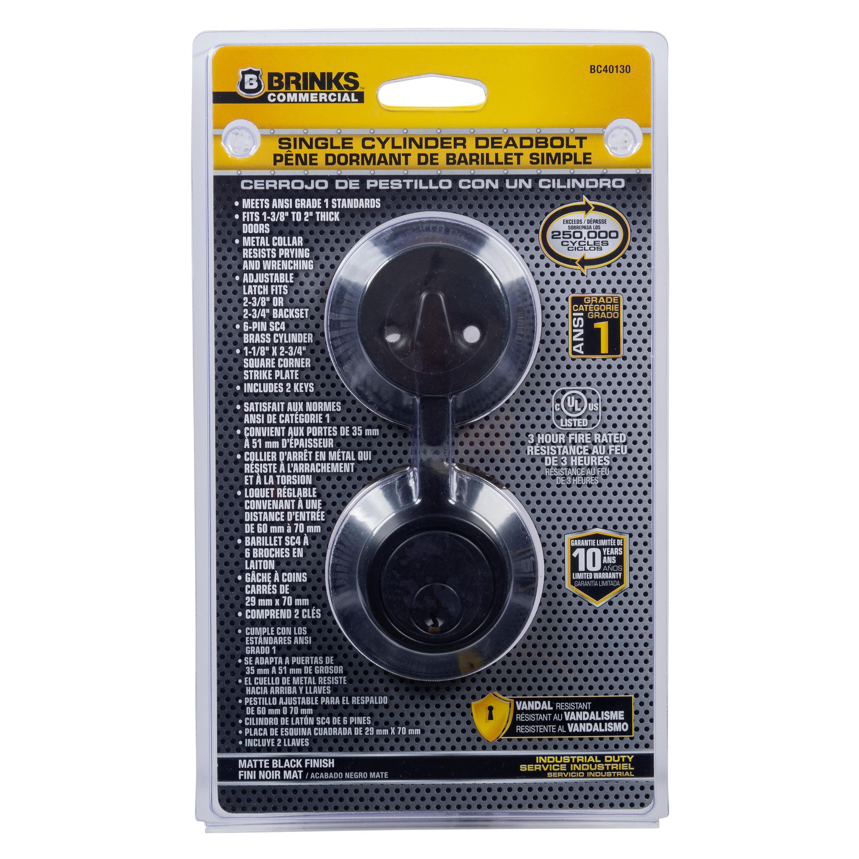 BRINKS Commercial - Single Cylinder Deadbolt Lock, Matte Black Finish - Meets ANSI Grade 1 Standards and has 3-Hour UL Fire Rating
