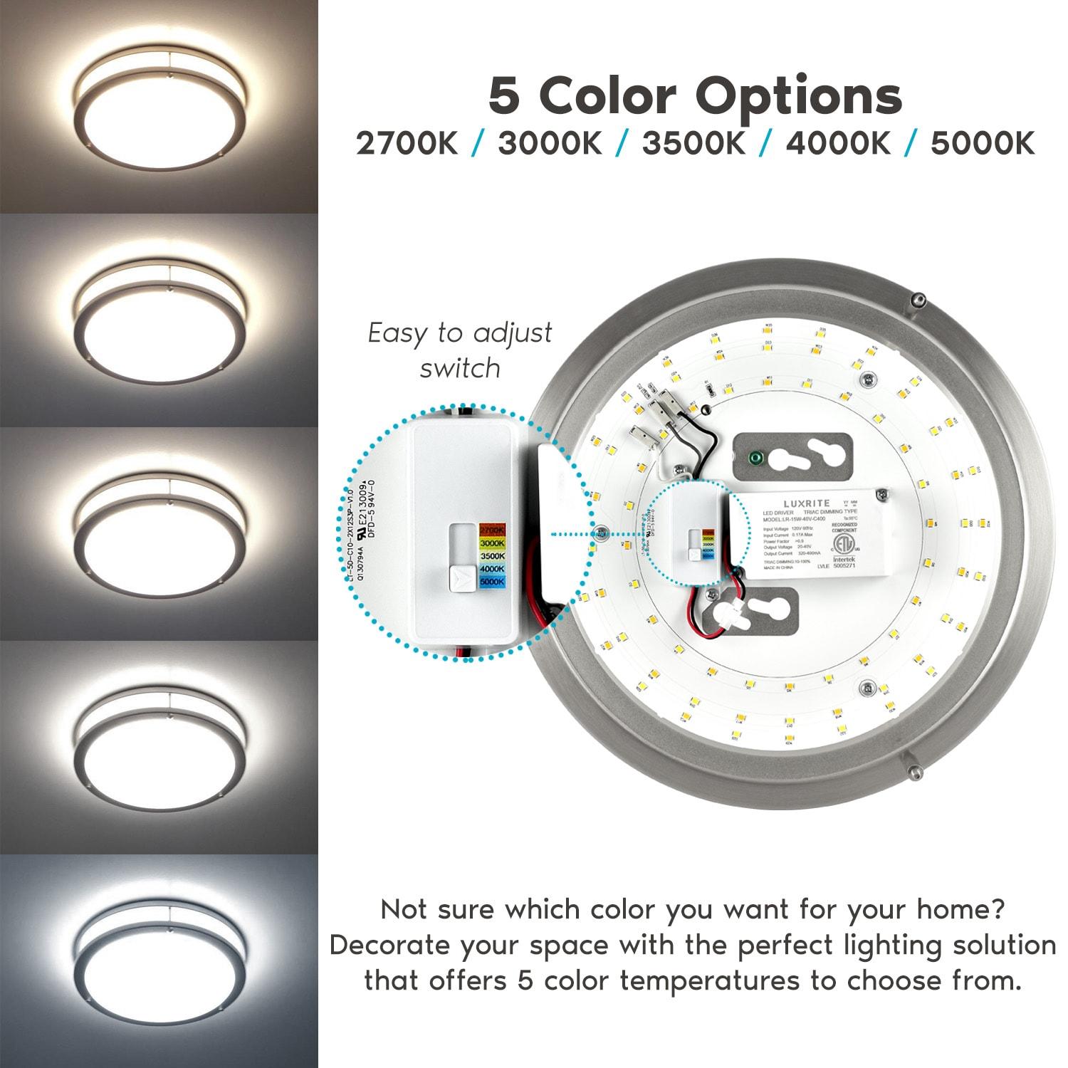 Luxrite 10 Inch Dimmable LED Flush Mount Ceiling Light, 14W, Variable Color Temperature, 1050 Lumens