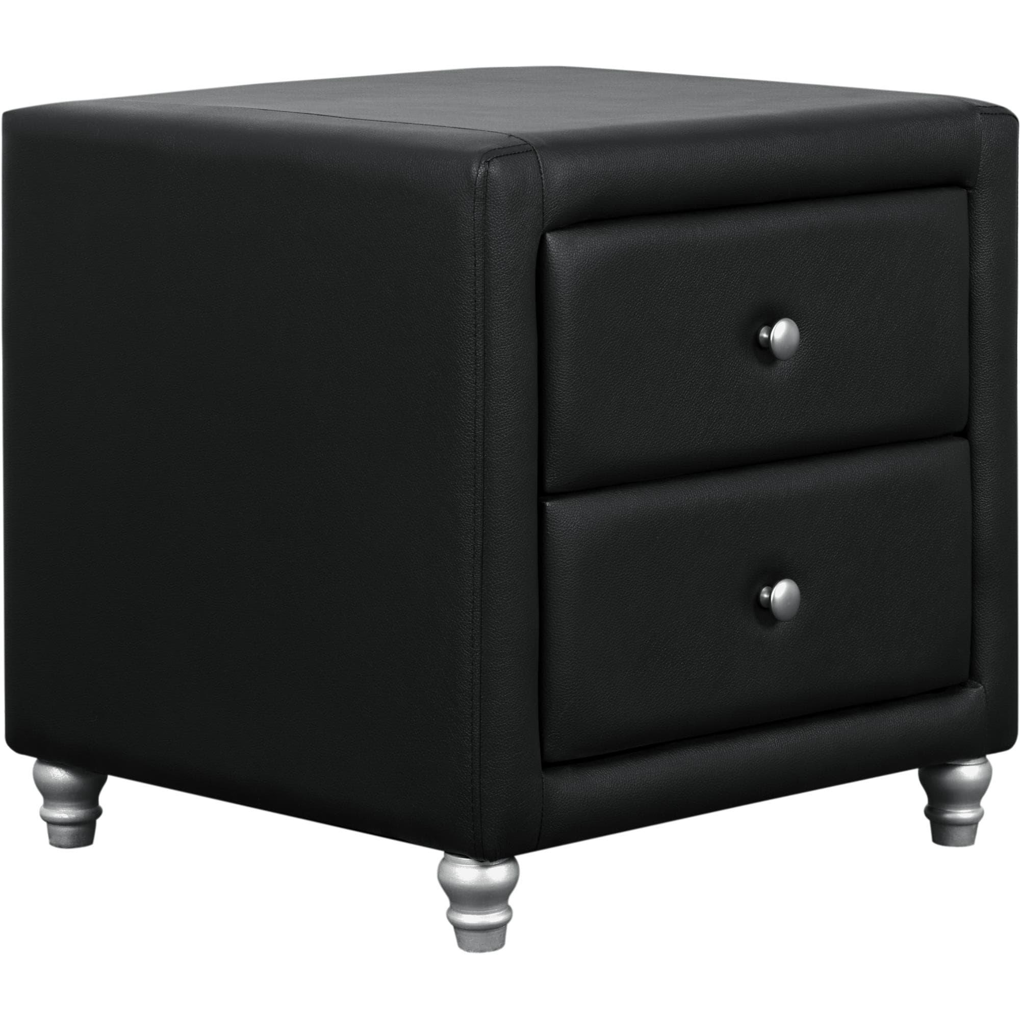 Camden Isle Upholstered 2 Drawer Nightstand in Black Faux Leather