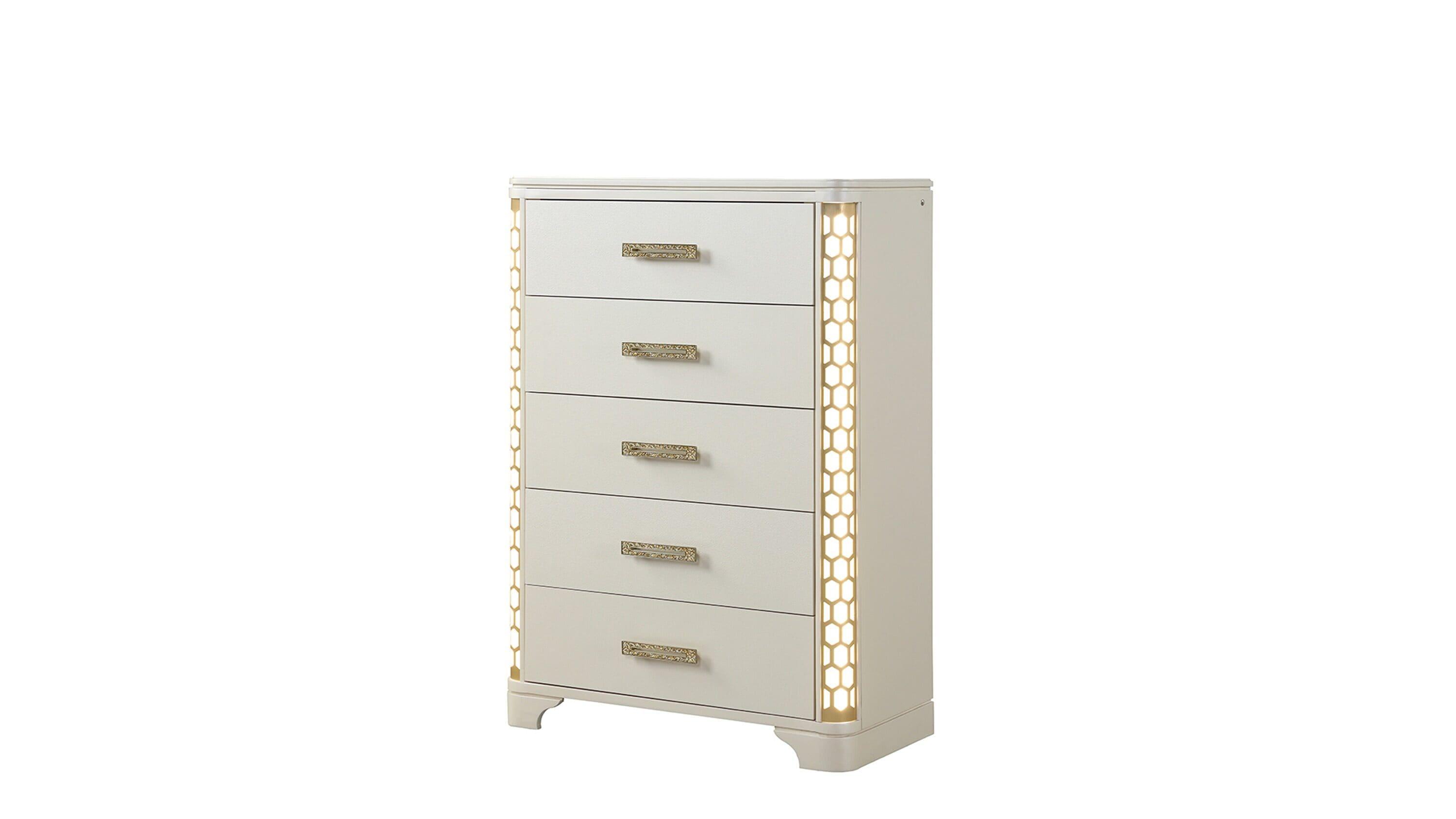 Jasmine Queen 5-N Pc Unique LED Bedroom Set made with Wood in Beige