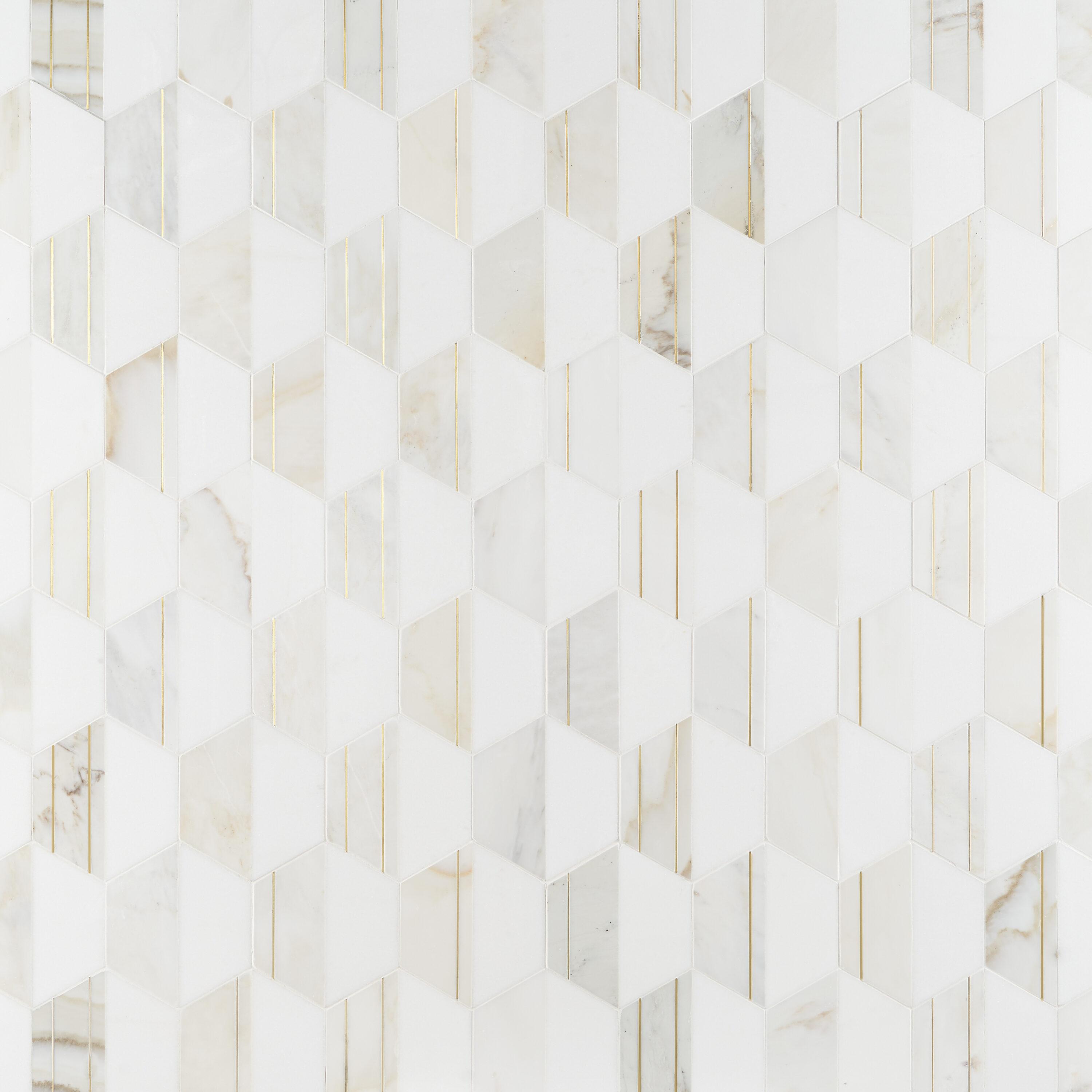 Meld 10.43" x 12.04" Marble and Brass Mosaic Hexagon Tile (0.87 Sq. Ft. / Sheet)