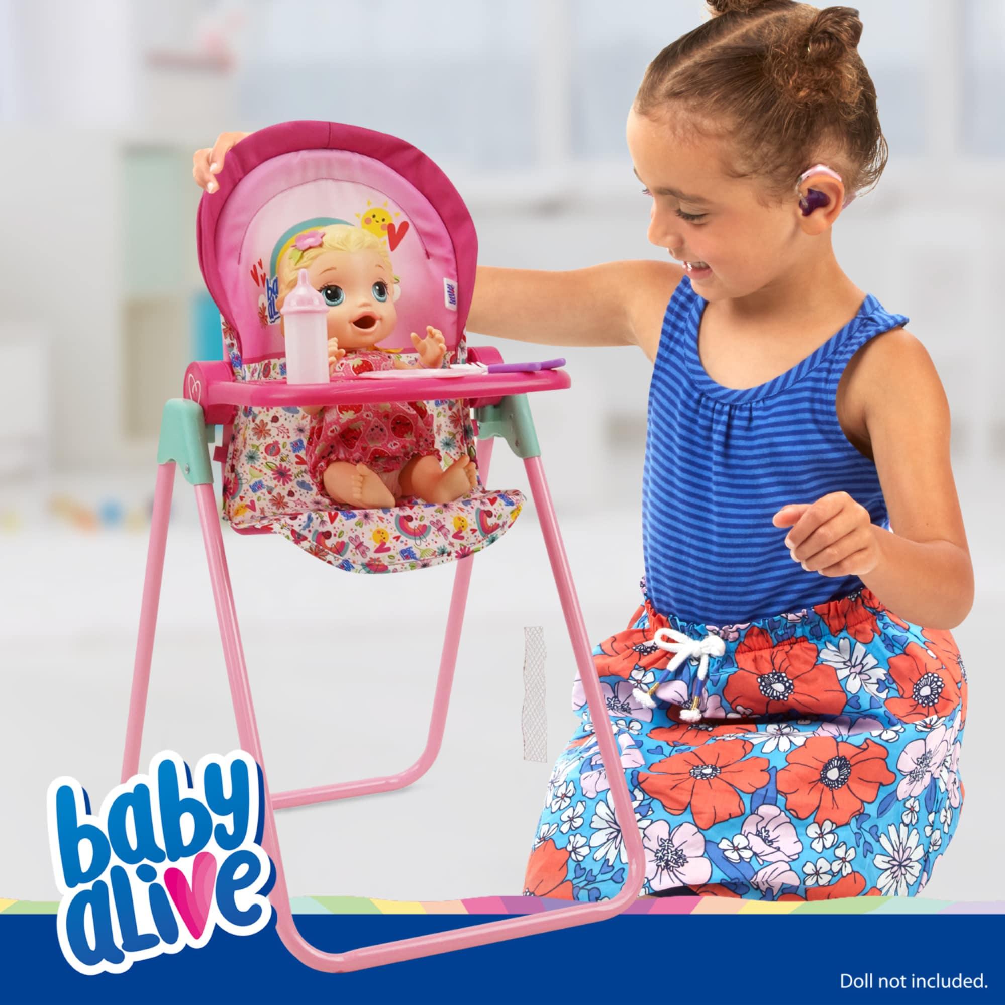 Baby Alive Doll Highchair Set - Pink & Rainbow - 6 Pieces, Fits Dolls Up to 24"