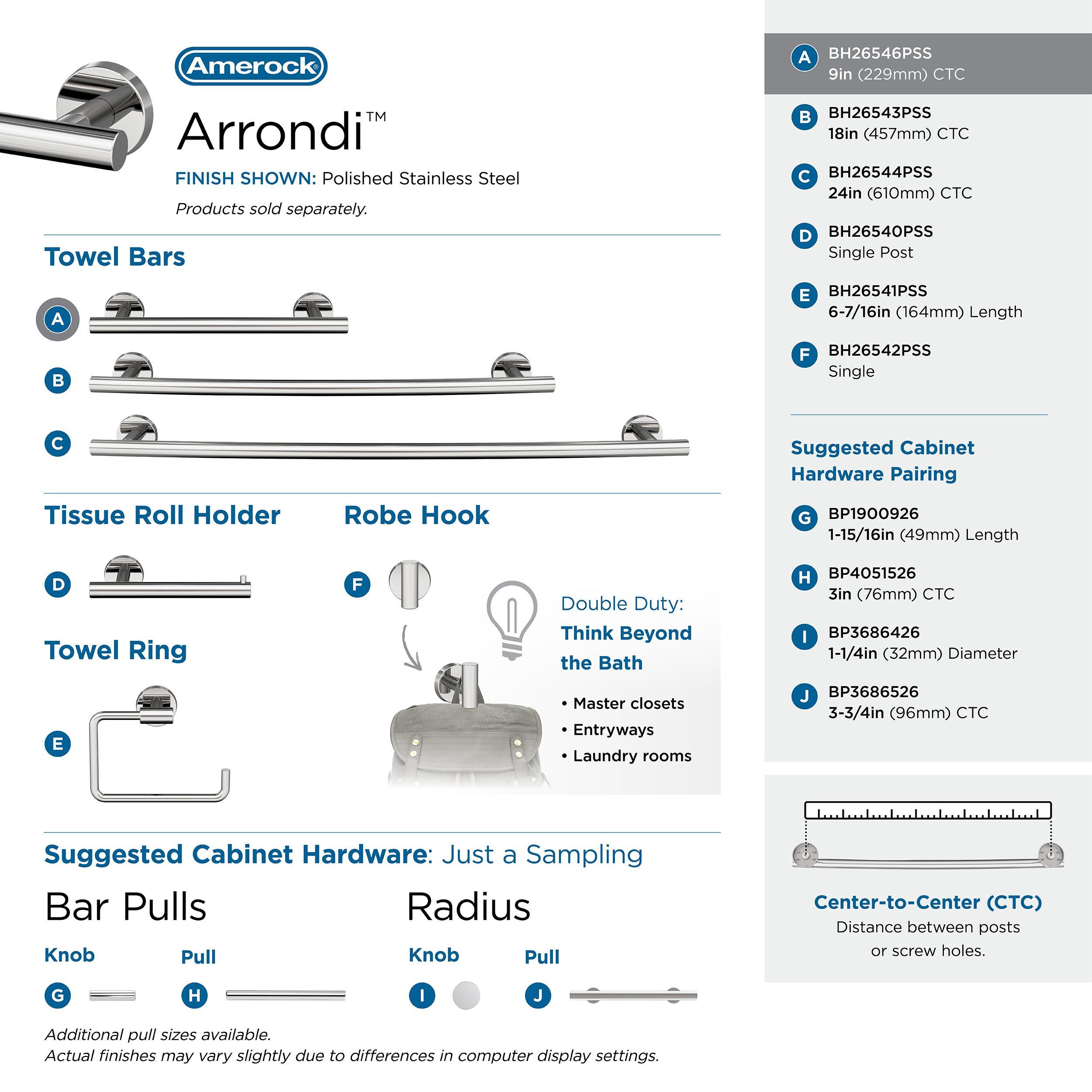 Amerock Arrondi Polished Stainless Steel 9 inch (229mm) Towel Bar