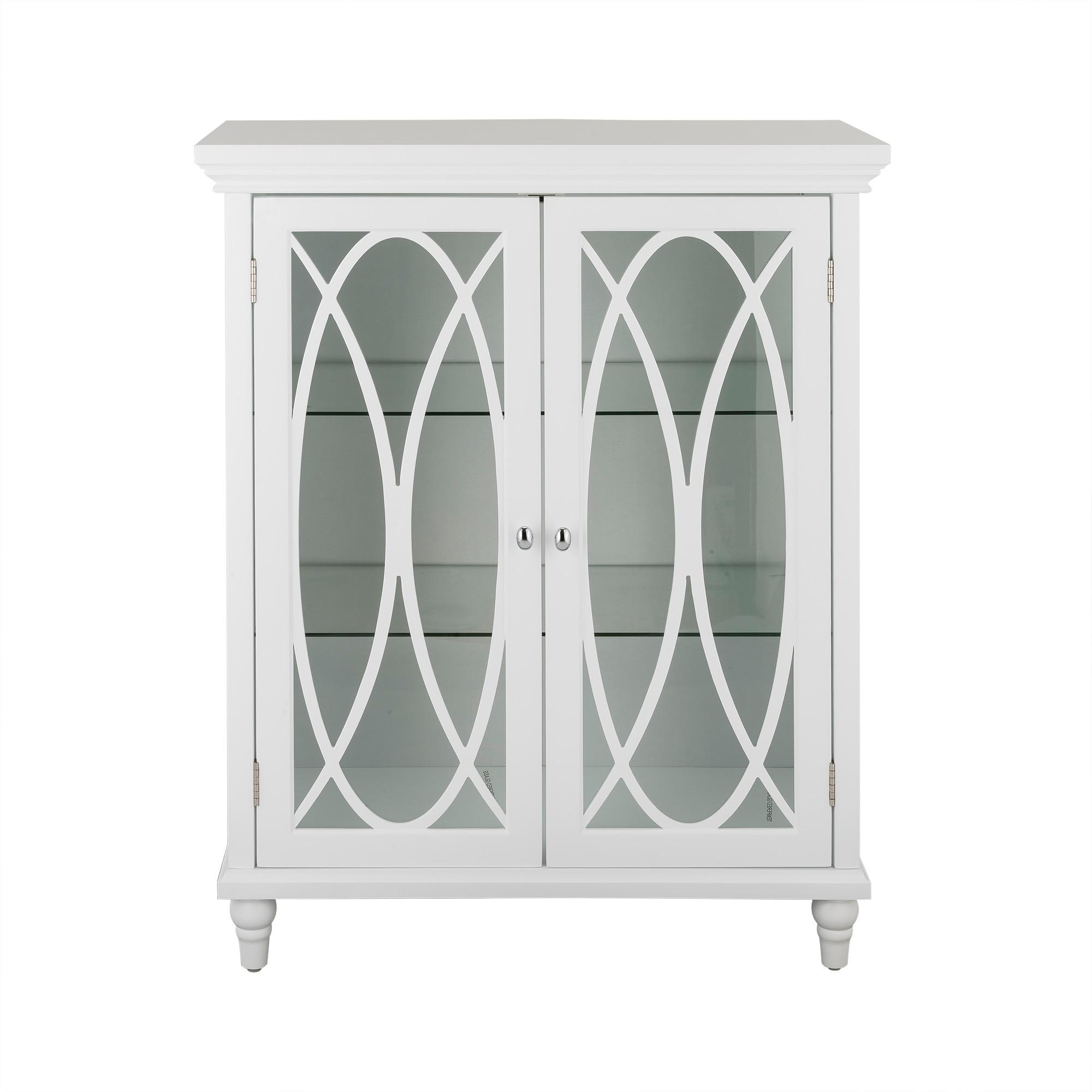 Teamson Home Florence Freestanding Two-Door Floor Storage Accent Cabinet with Decorative Glass Panels, White