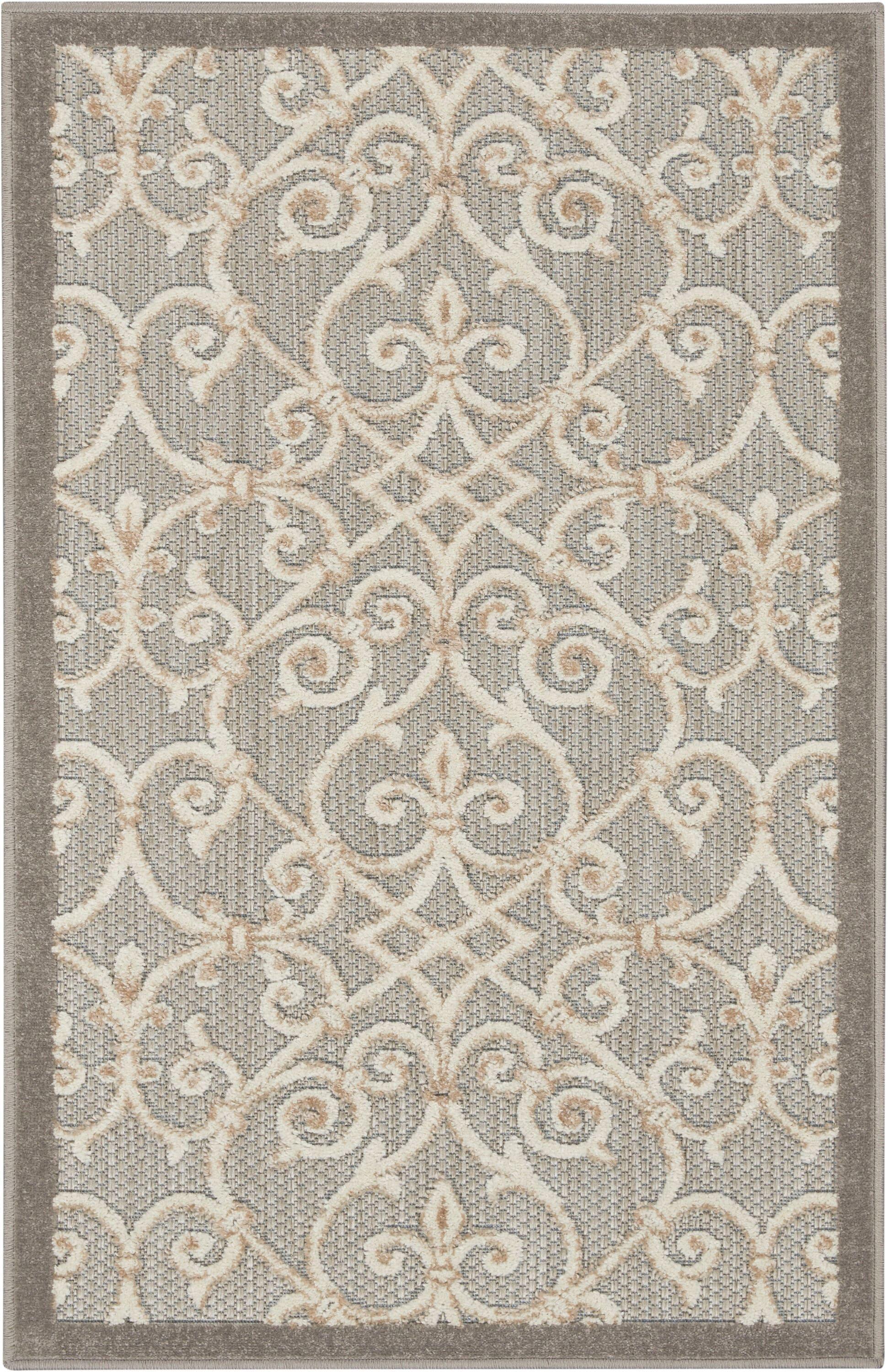 Nourison Aloha Contemporary Scroll Flatweave High-Low Indoor Outdoor Area Rug Natural 2'8" x 4'