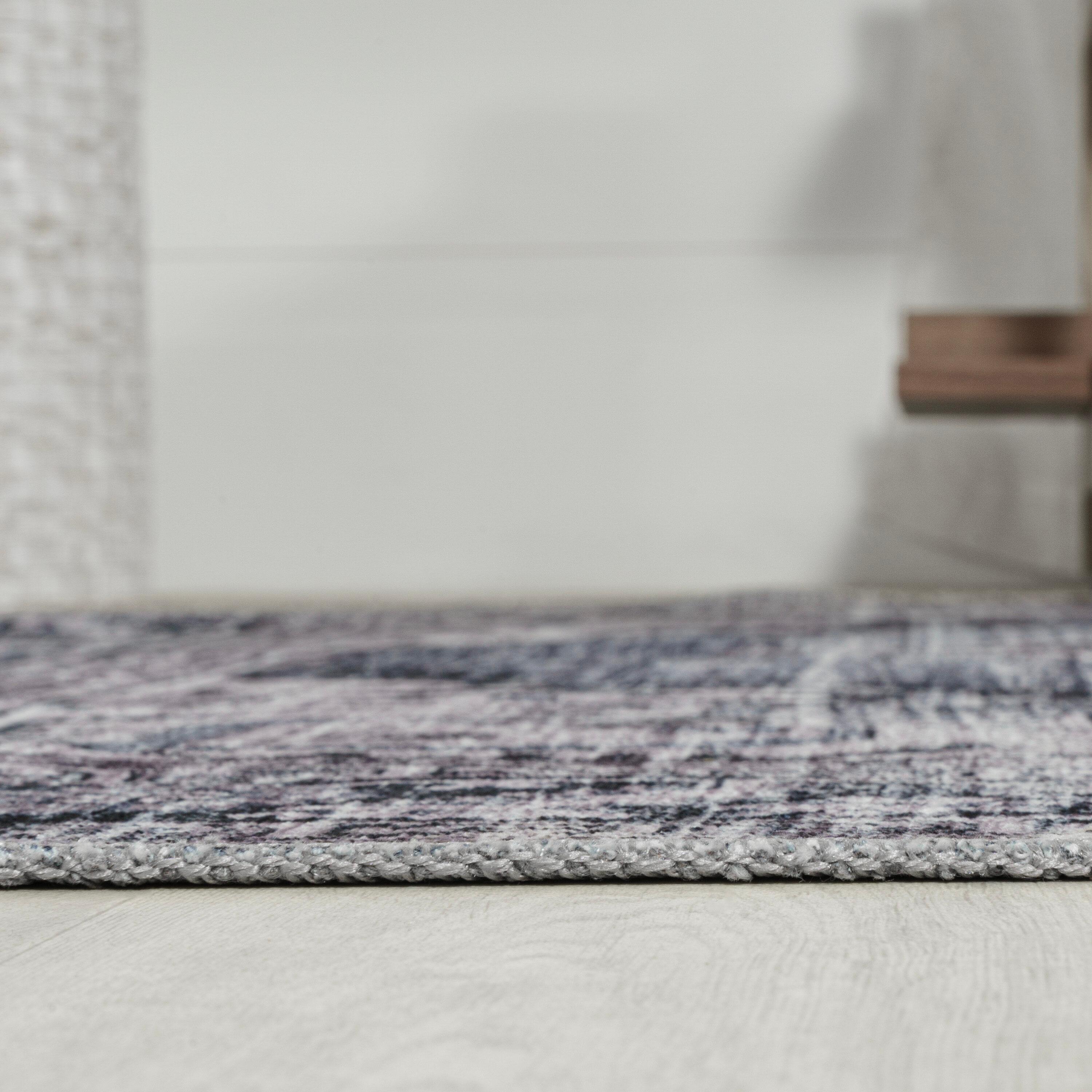 Wincer Chenille Cottage Medallion Machine-Washable Navy/Gray/Black 3 ft. x 5 ft. Area Rug - JONATHAN Y