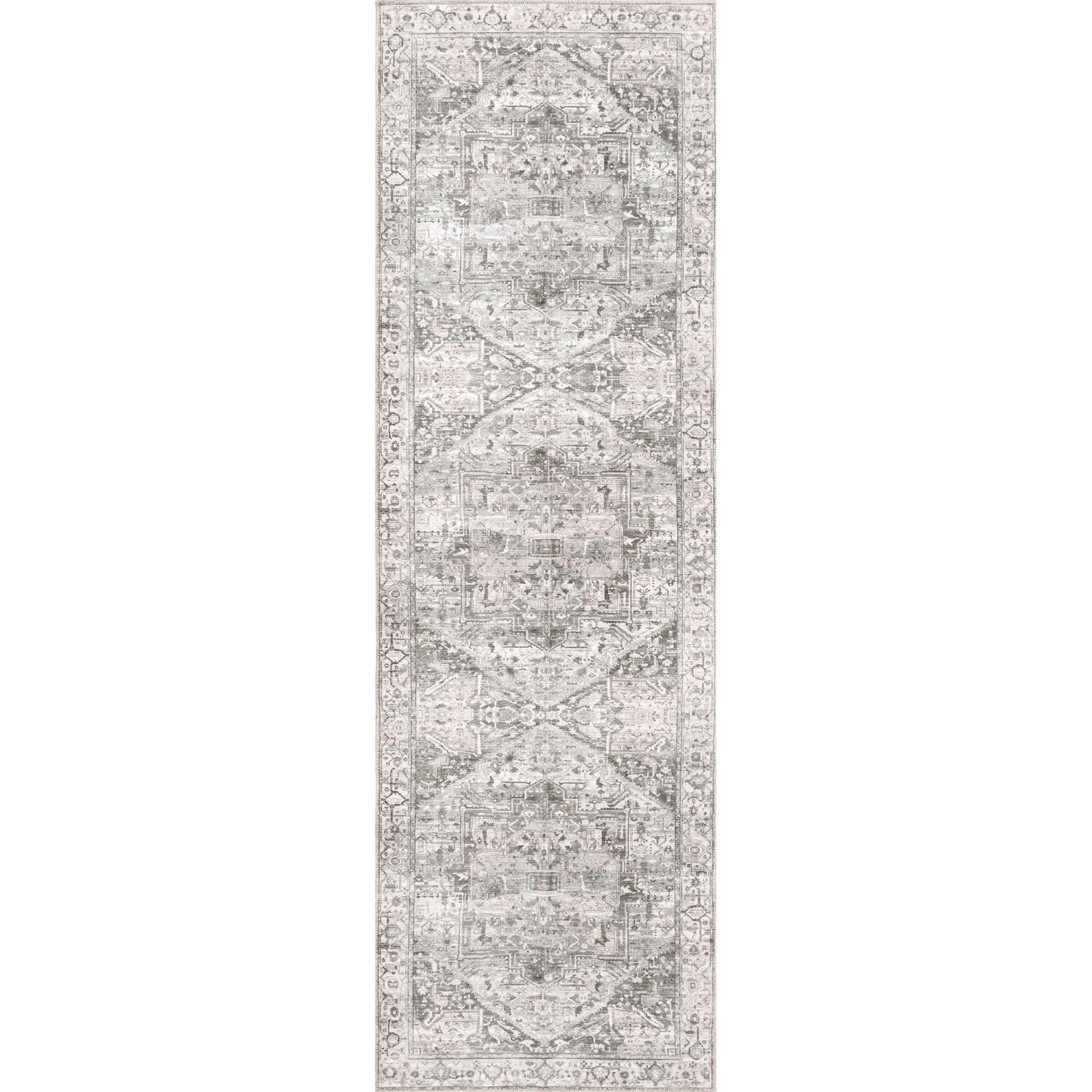Nuloom 2x6 Machine Washable Rain Haven Vintage Medallion Indoor Area Rug, Grey Non-Slip Backing, Stain Resistant, BedroomLiving Room, Kitchen