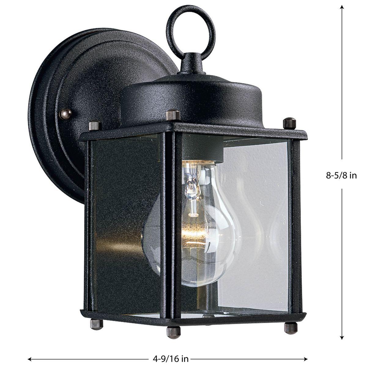 Progress Lighting, Flat Coach Lantern, 1-Light Wall Light, Black Porcelain, Clear Glass Shade