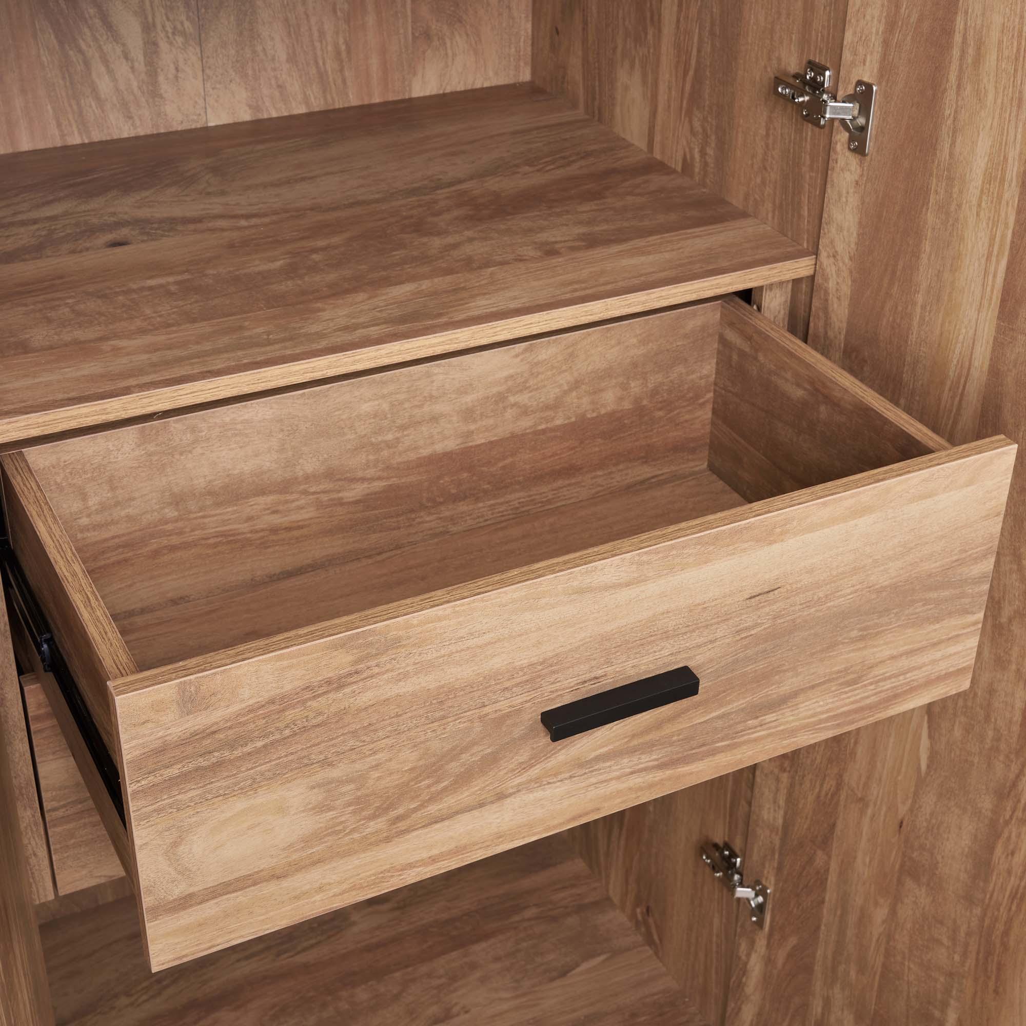 Manhattan Comfort Set of 2 Lee 2 Door and 2 Drawer Wardrobe Closets Golden Brown: Modern MDF, Metal Hardware, 8 Shelves