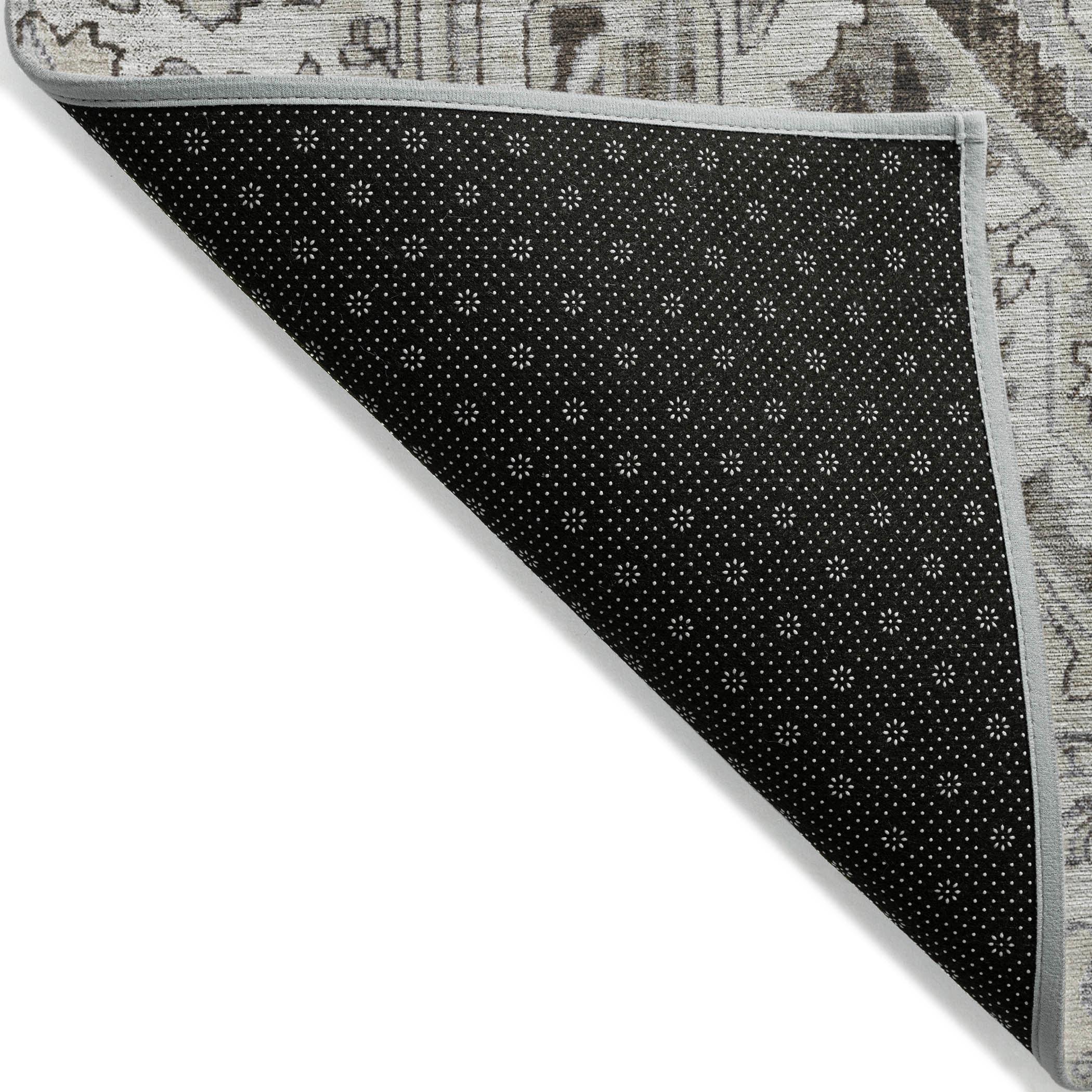 Ivory and Gray Synthetic Oriental Washable Area Rug 1'8" x 2'6"