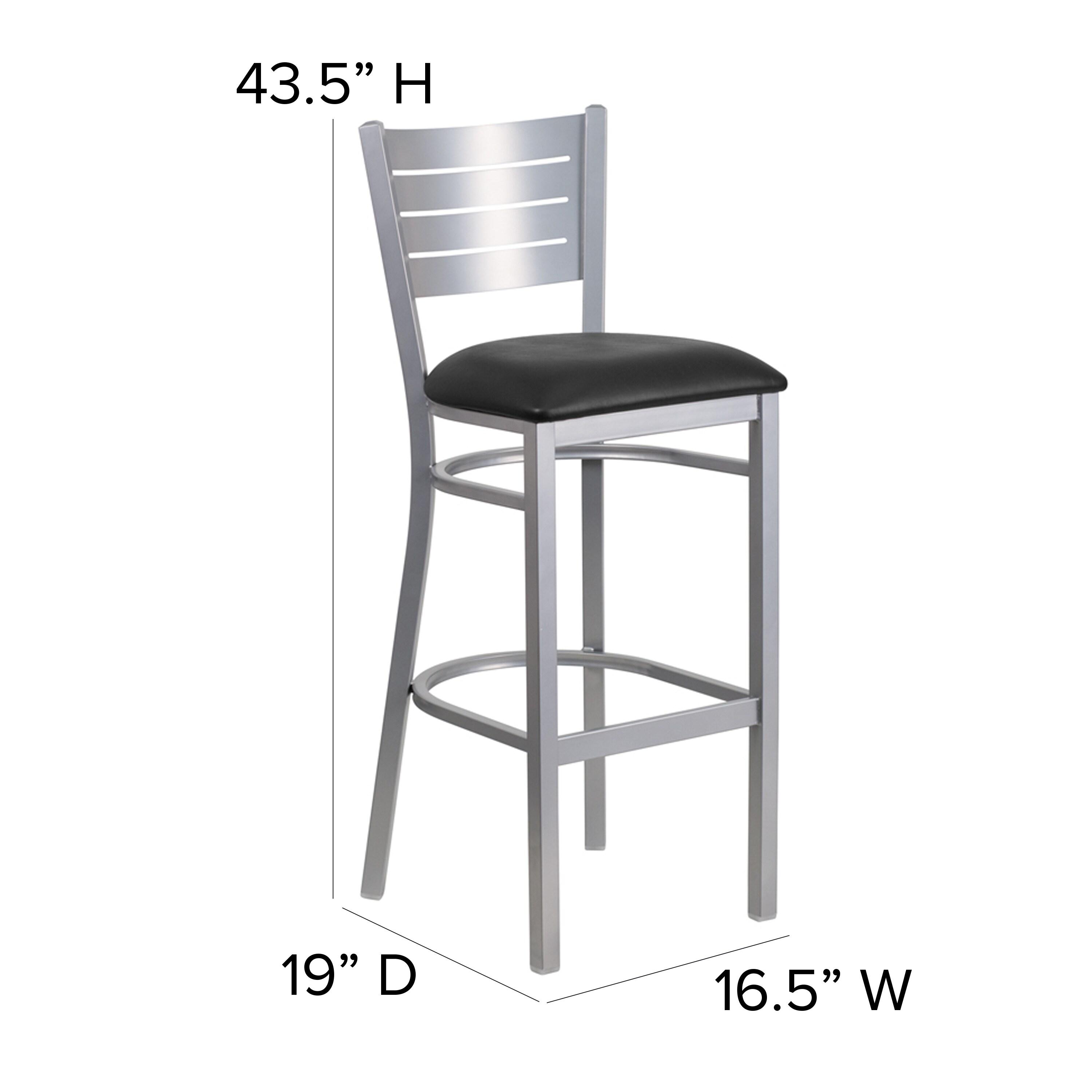 Flash Furniture HERCULES Series Silver Slat Back Metal Restaurant Barstool - Black Vinyl Seat