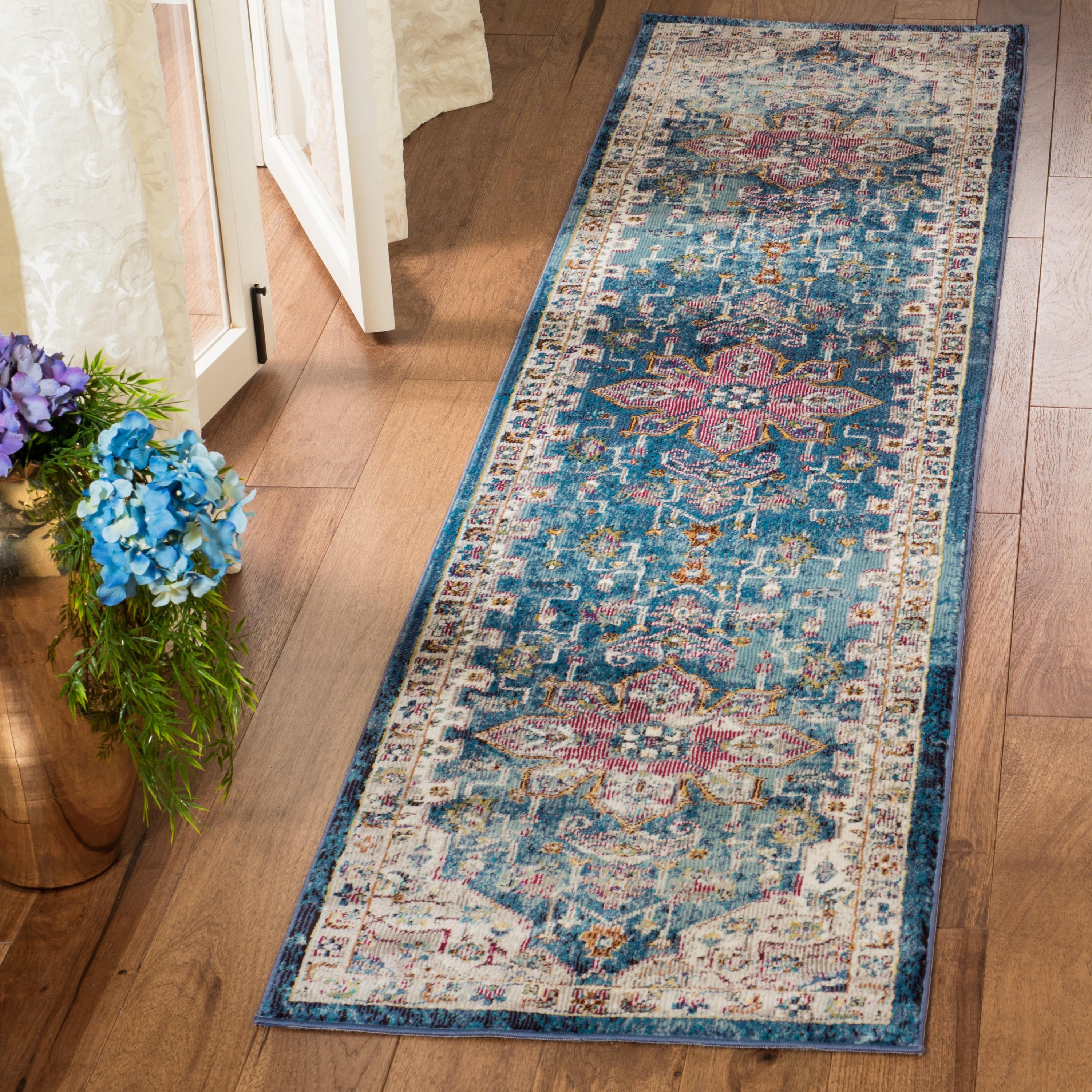 Aria ARA160 Power Loomed Runner Rug - Blue/Creme - 2'x6' - Safavieh.