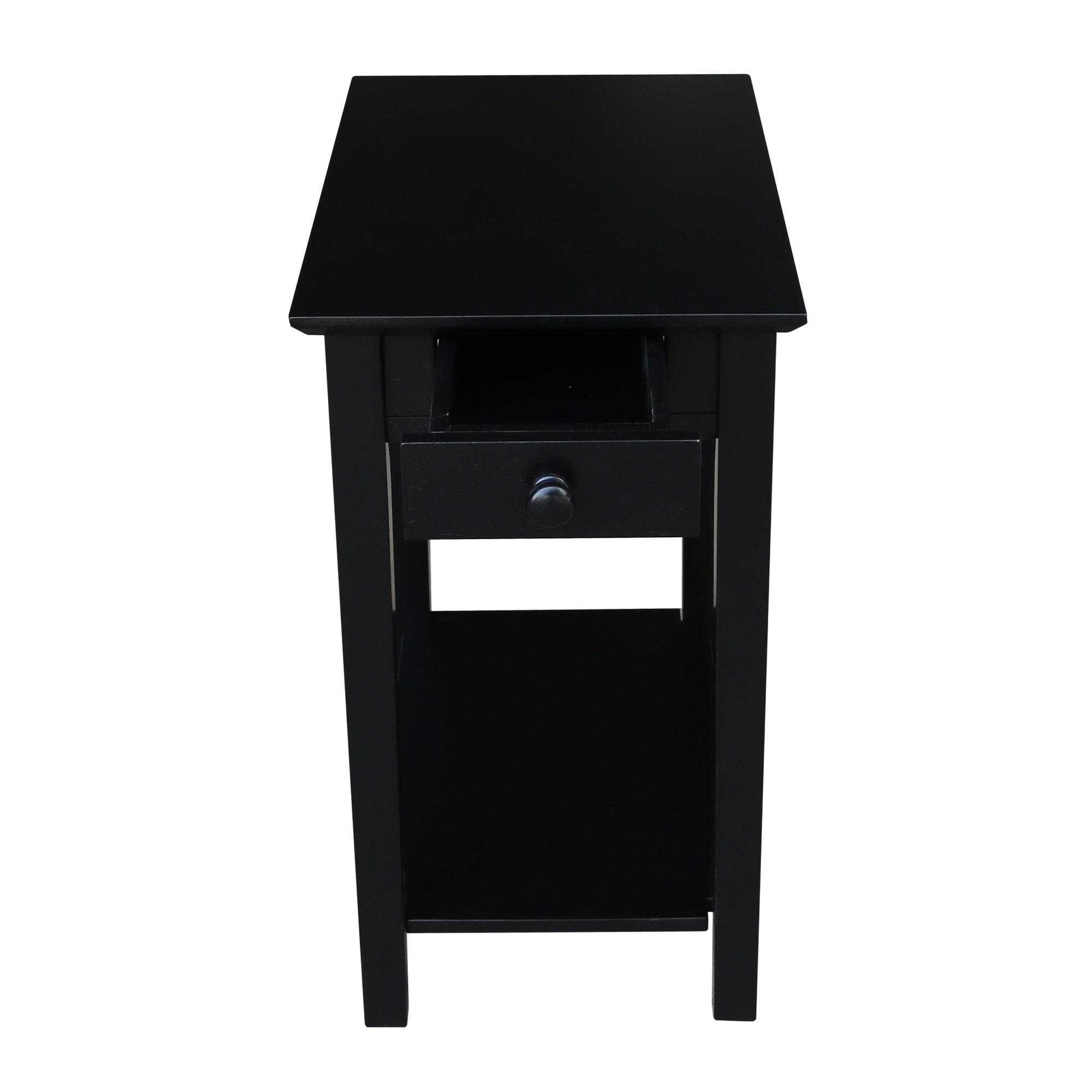 International Concepts Narrow End Table Black: Sleek Design with Drawer & Fixed Shelf for Living Room