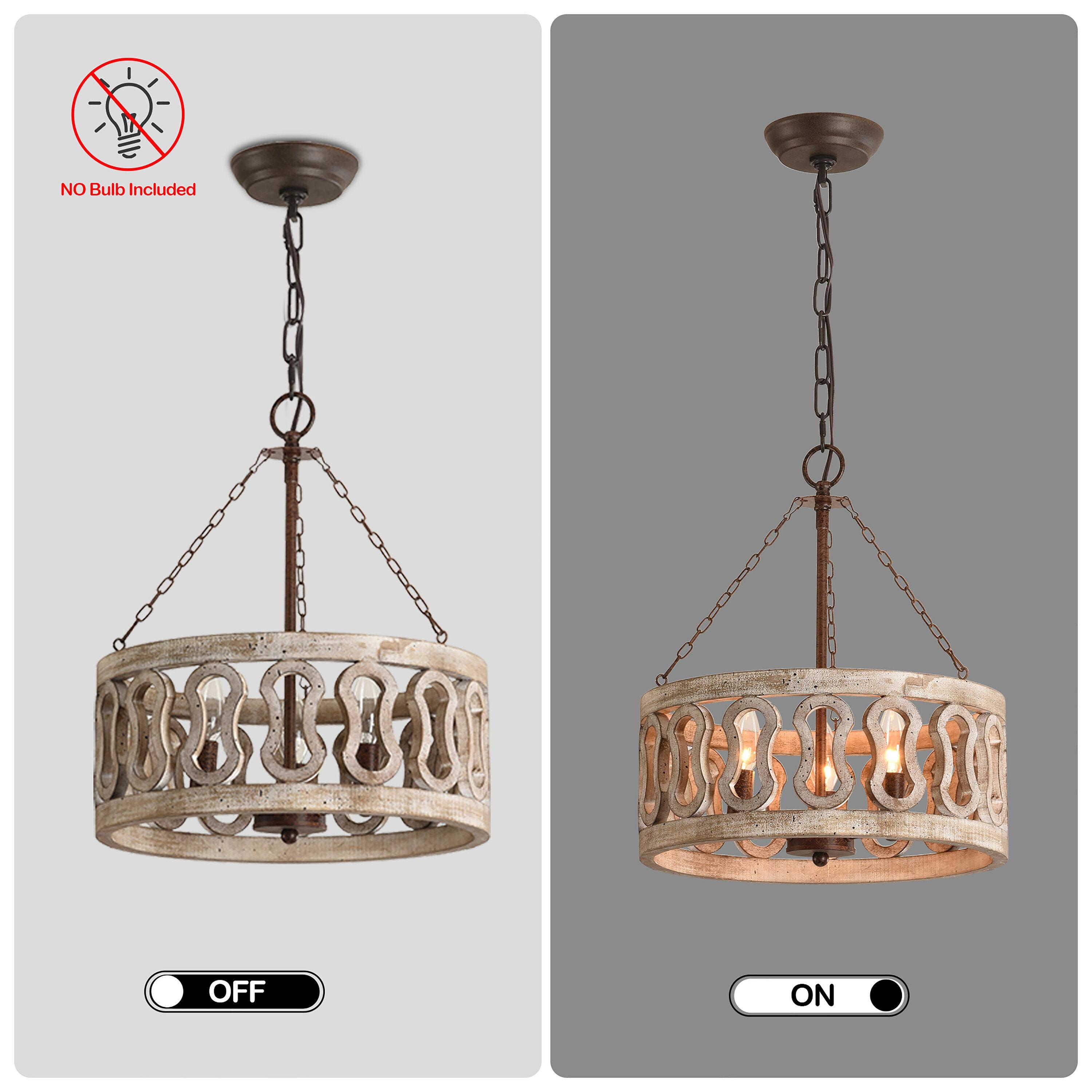 Cusp Barn  3-Light Farmhouse Candle Chandelier Rustic Drum Ceiling Pendant Light for Living Room Weathered Woood