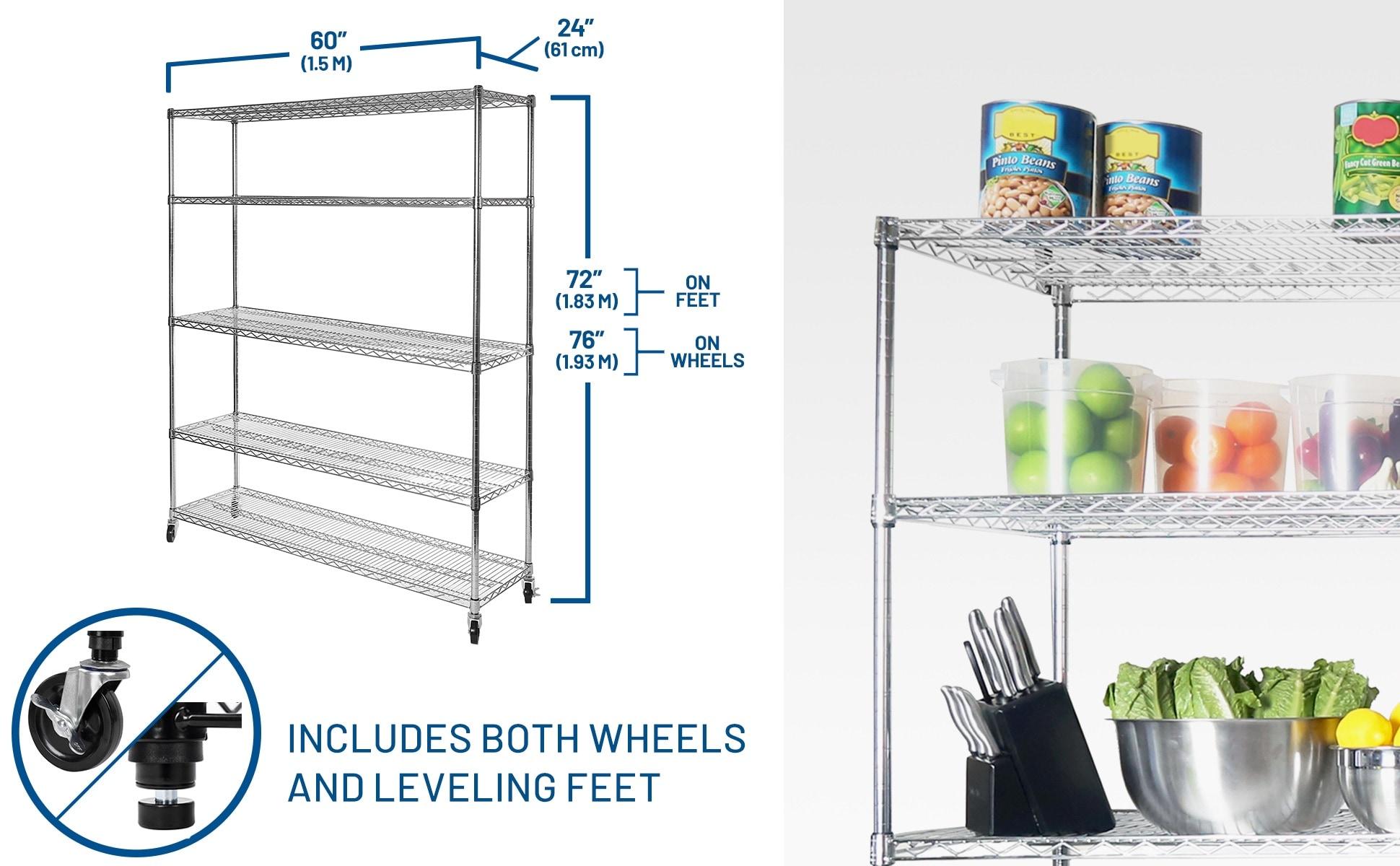 UltraDurable 24" D 5-Tier NSF-Certified Steel Shelving with Wheels