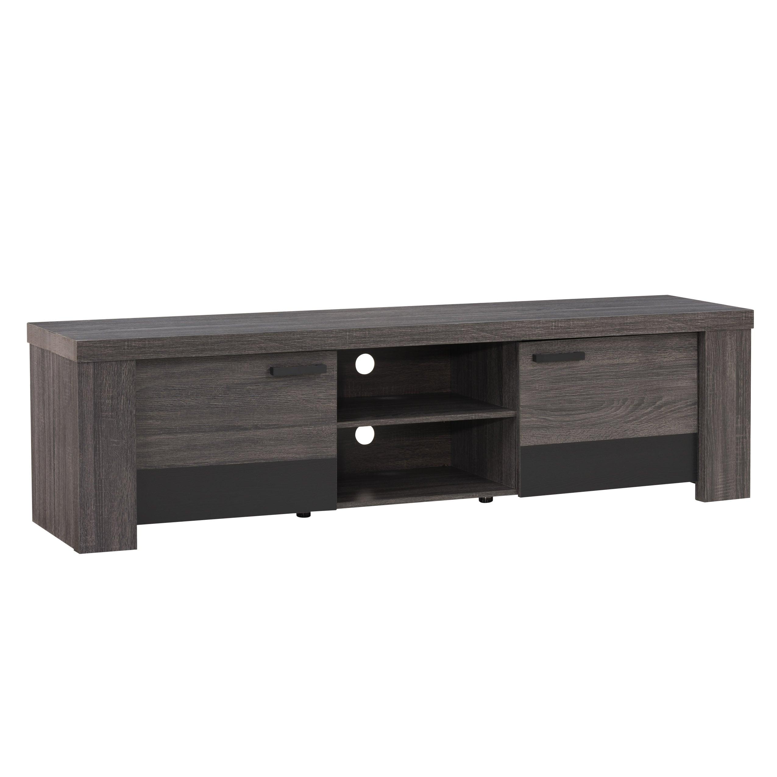 Distressed Carbon Grey and Black Wood TV Stand with Cabinet