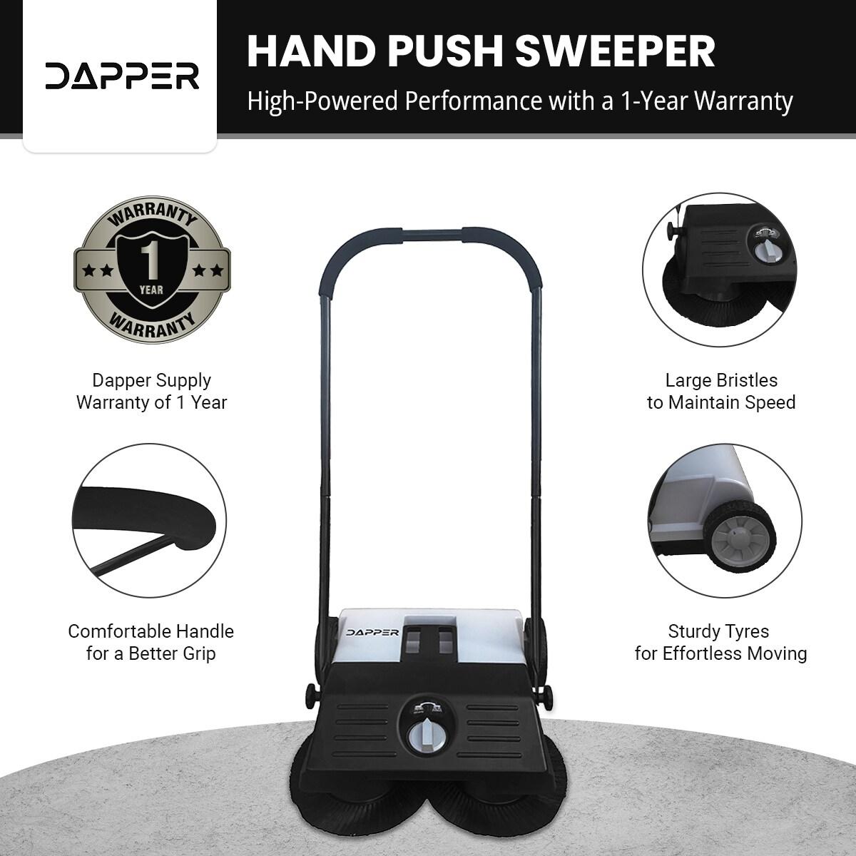 Dapper Supply Walk-Behind Outdoor Hand Push Floor Sweeper - 6.5 Gallon Capacity - 22" Sweeping Width - Sweeps up to 25,500 ft² / Hour, Grey