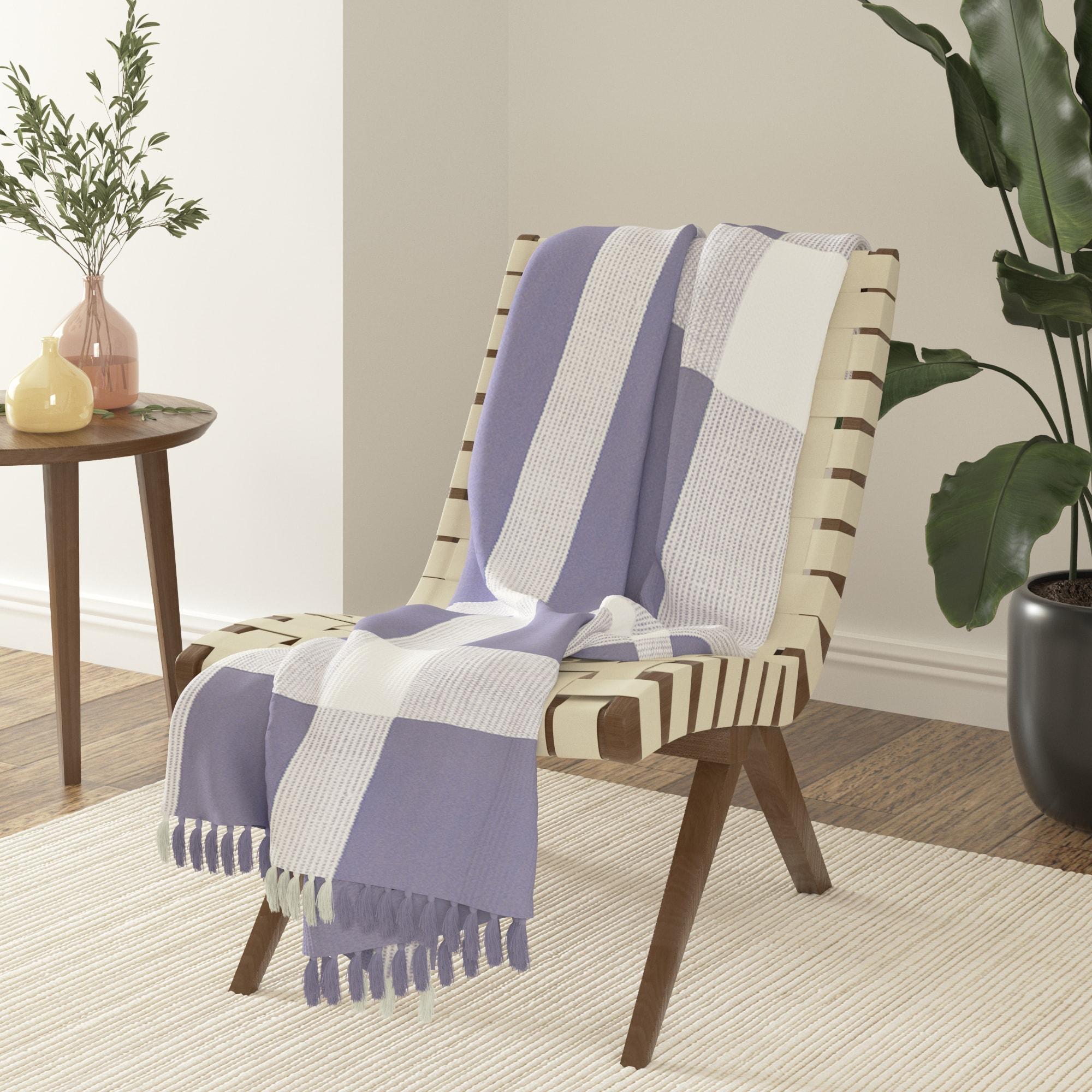 Ox Bay Pink/White Tartan Plaid Cotton Throw Blanket, 50" x 60"