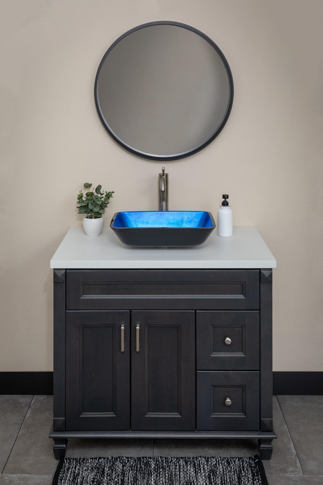 Eden Bath 13.13'' Blue Tempered Glass Rectangular Bathroom Sink