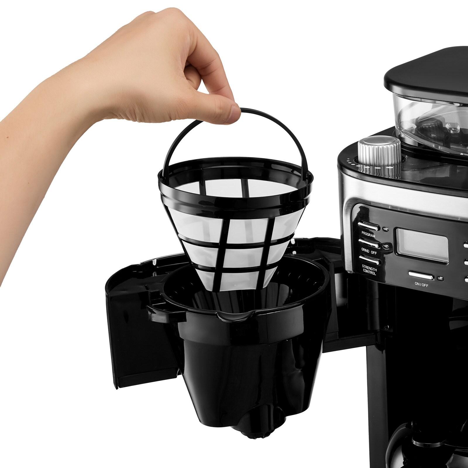 Grind and Brew Coffee Maker Machine, 8 Cup Capacity with 3 Brew Strength Options, Built in Timer for Auto Morning Brew, Ideal for Office Home Cafe, Black