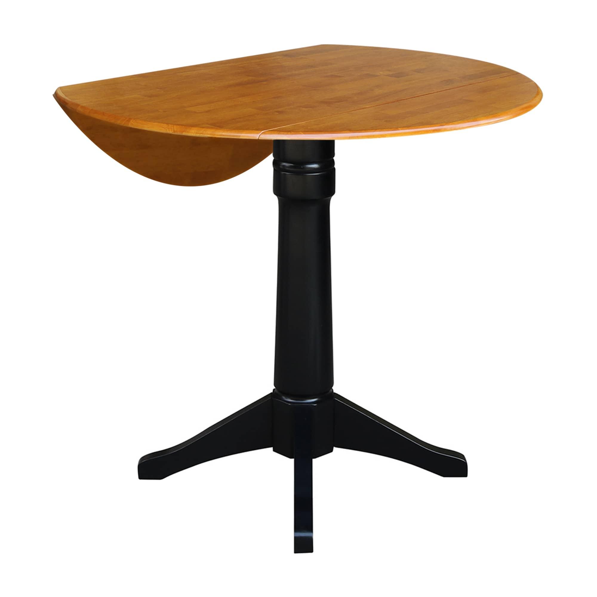 42" Round Dual Drop Leaf Pedestal Table - 36.3"H  Black Cherry
