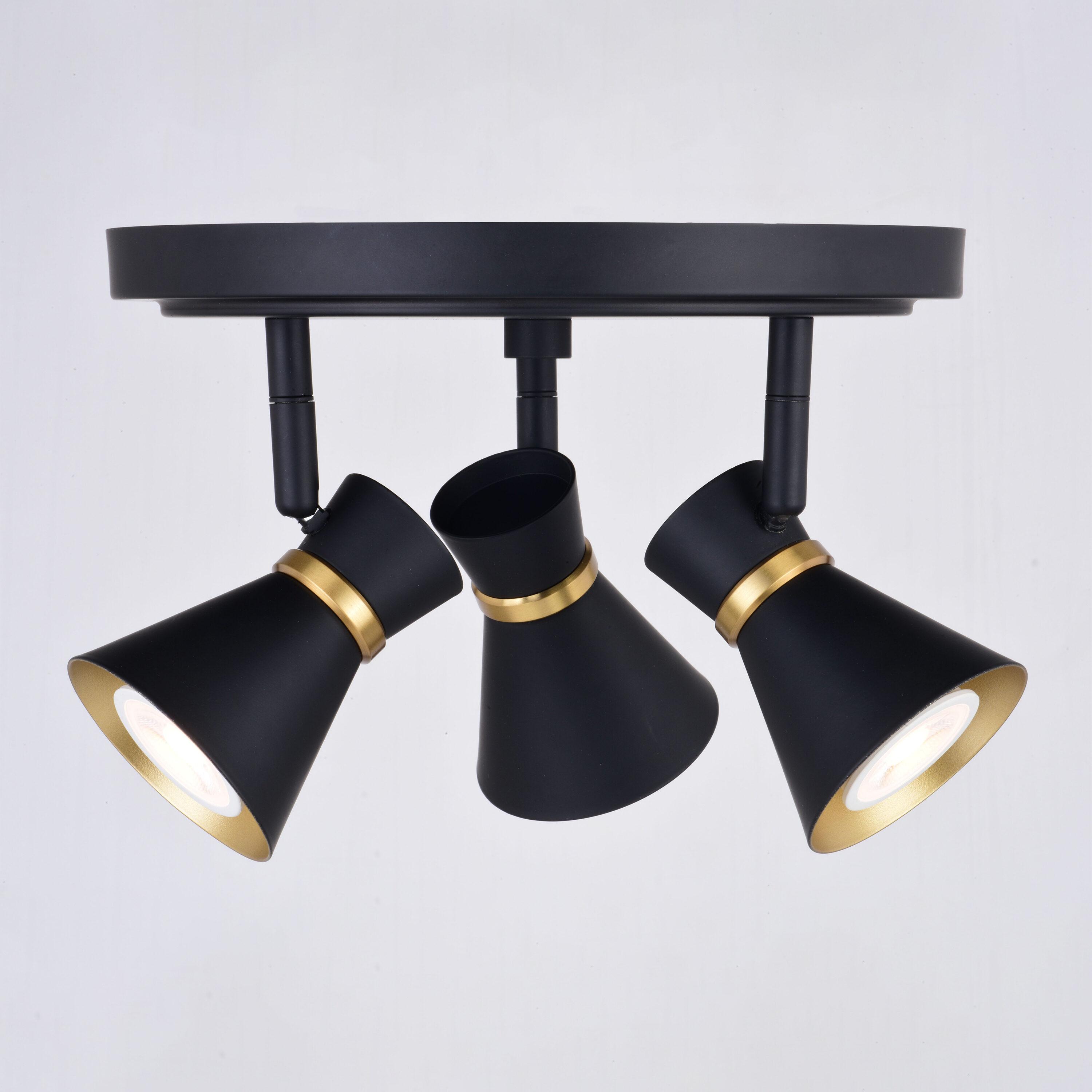 Alto 3 Light LED Matte Black with Gold Satin Brass Accents Mid-Century Modern Directional Ceiling Spot Fixture with Metal Shades