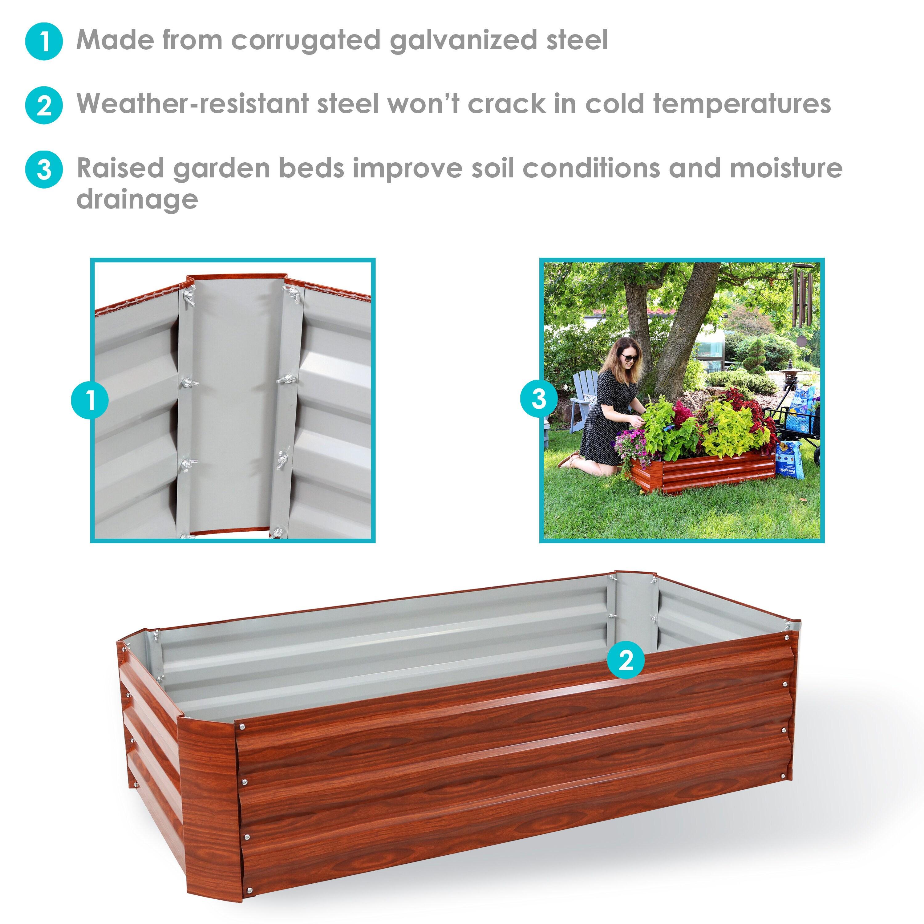 Sunnydaze Raised Corrugated Galvanized Steel Rectangle Garden Beds for Plants, Vegetables, and Flowers - 48" L x 11.75" H - Woodgrain - 2pc