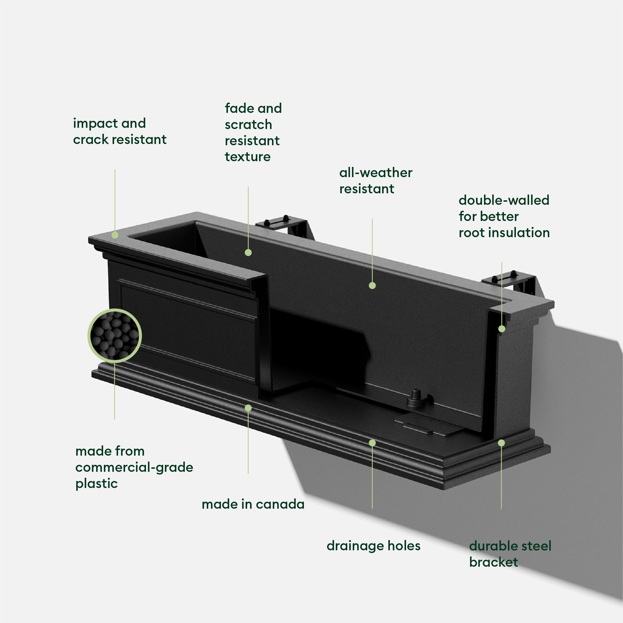 Veradek Brixton Railing Window Box 36" Plastic Planter 2-Pack Black