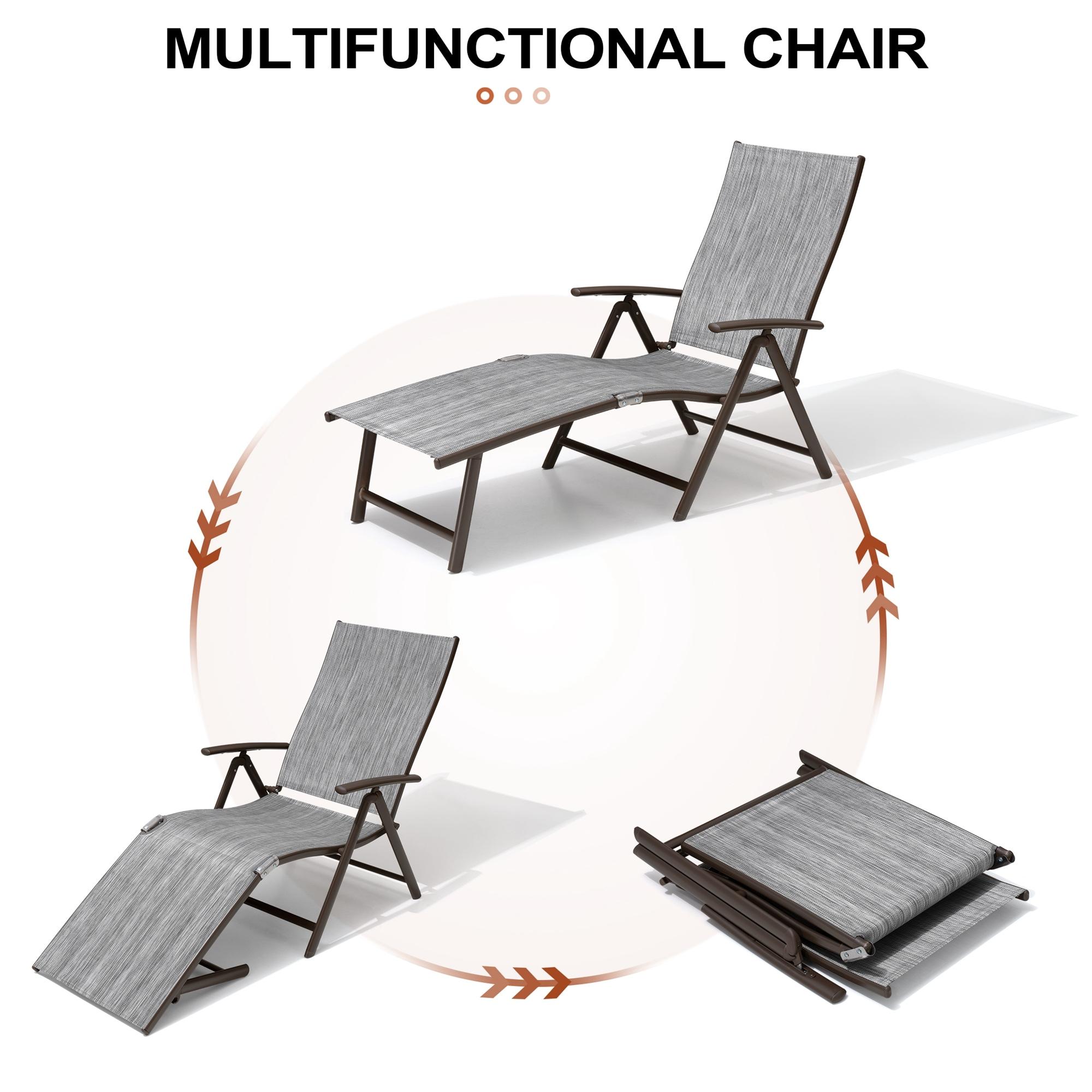 3pc Outdoor Set with Aluminum Adjustable Chaise Lounge & Table Set - Black/Gray - Crestlive Products: Weather-Resistant Patio Furniture Set