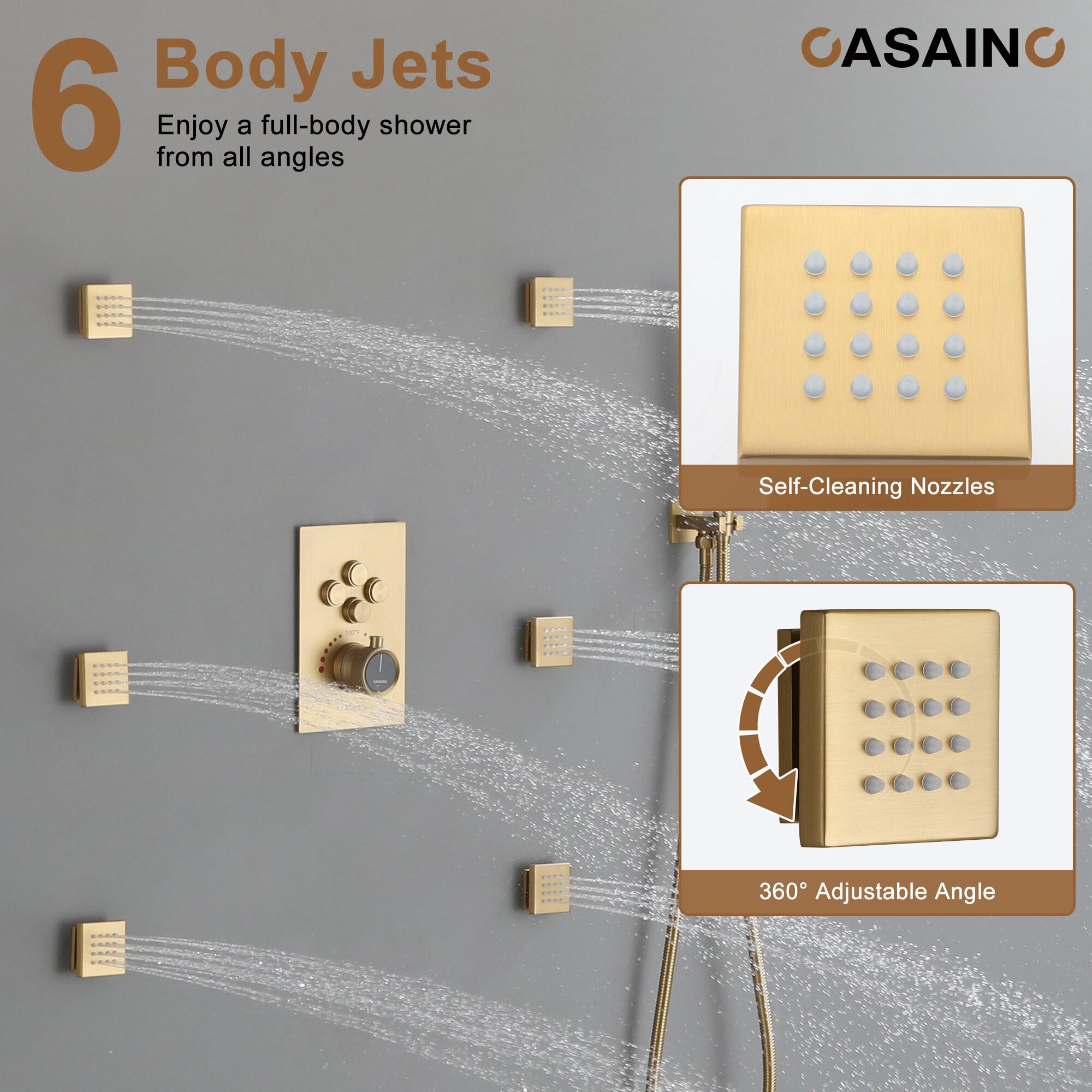 CASAINC Single Handle 1-Spray Thermostatic 4-function Shower System Dual Showerhead