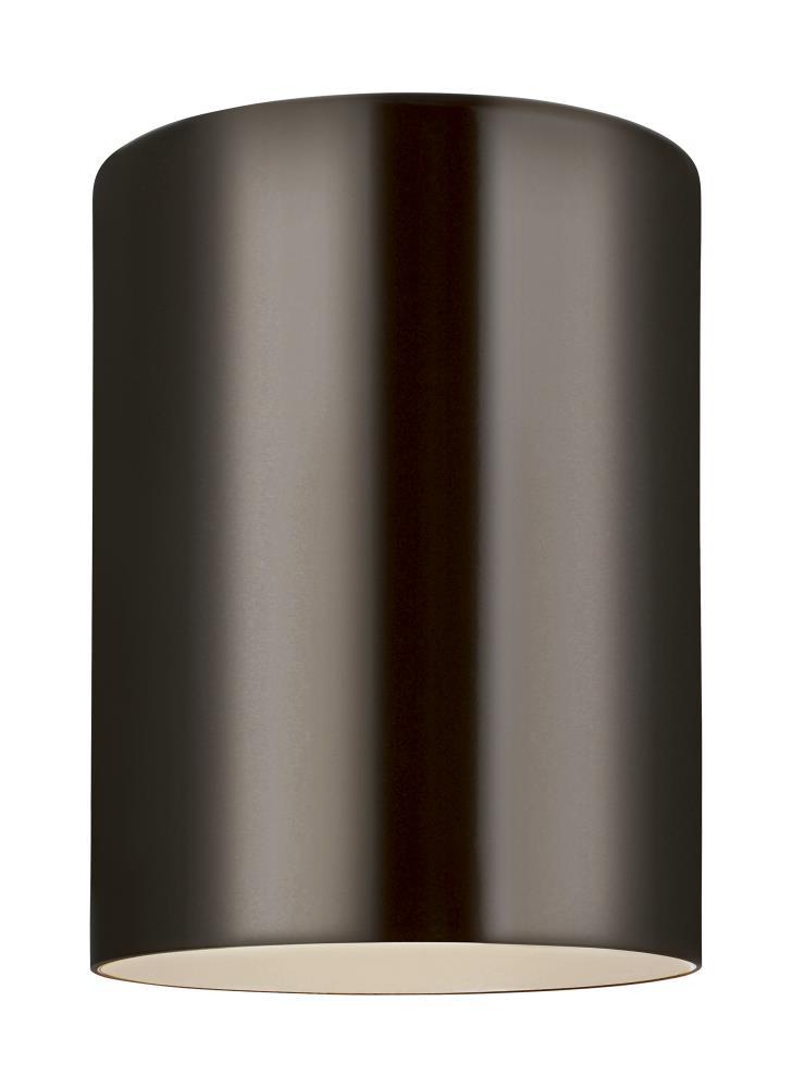 Transitional Bronze Aluminum Outdoor Cylinder Flush Mount Light