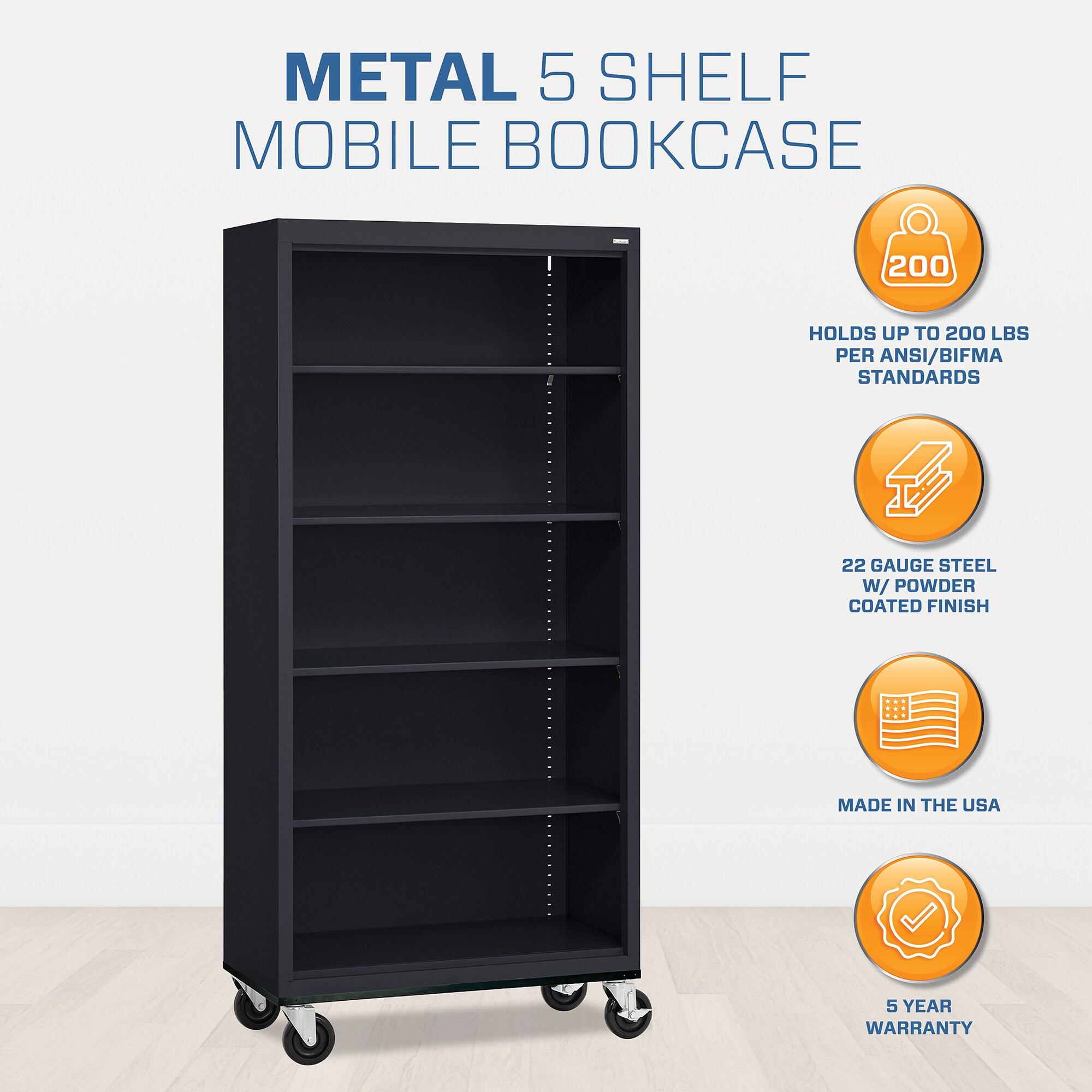 Sandusky Lee 36" W x 18" D x 78" H Steel Mobile Bookcase with 4 Adjustable Shelves by Sandusky