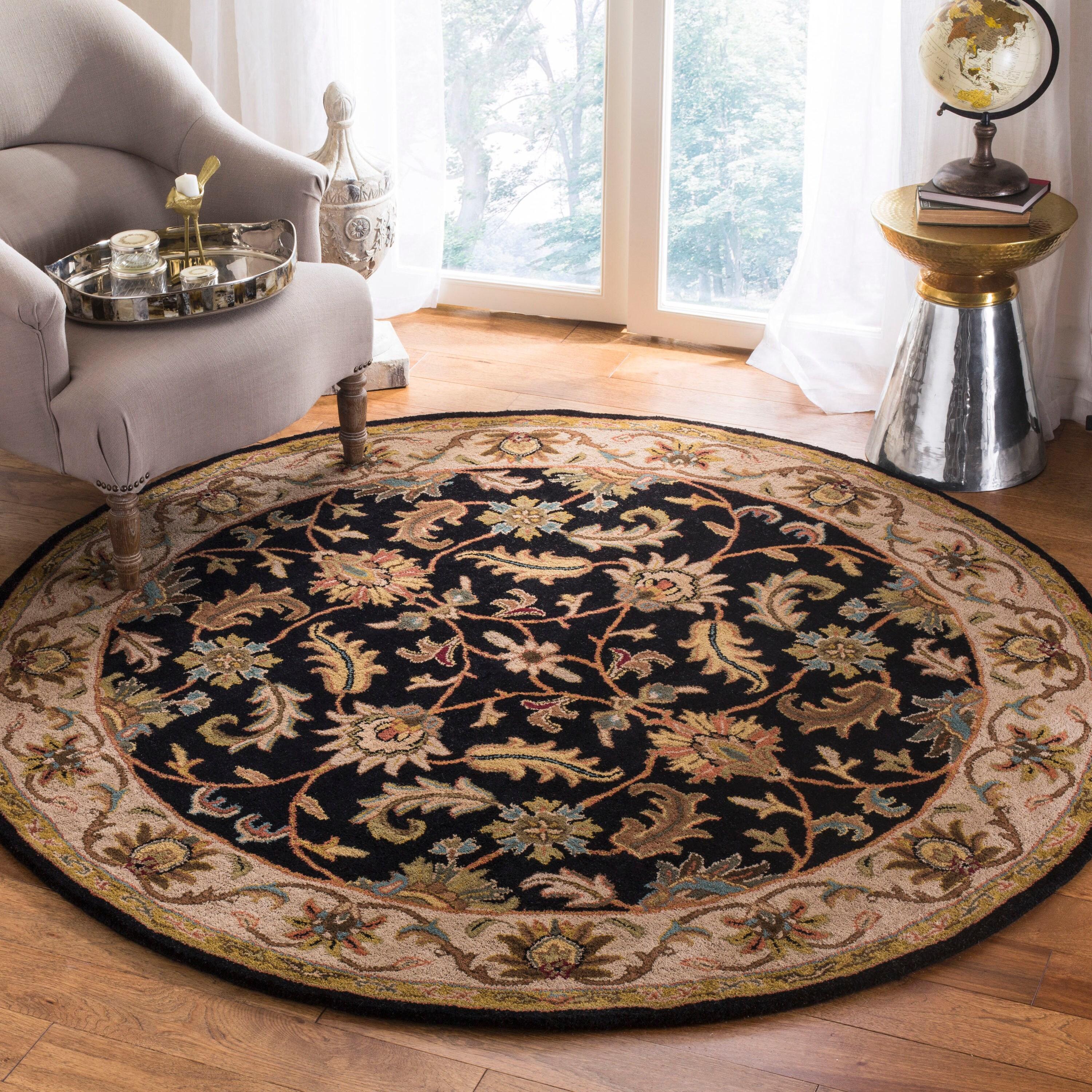 Heritage HG628 Hand Tufted Area Rug - Black/Beige - 6' Round - Safavieh.