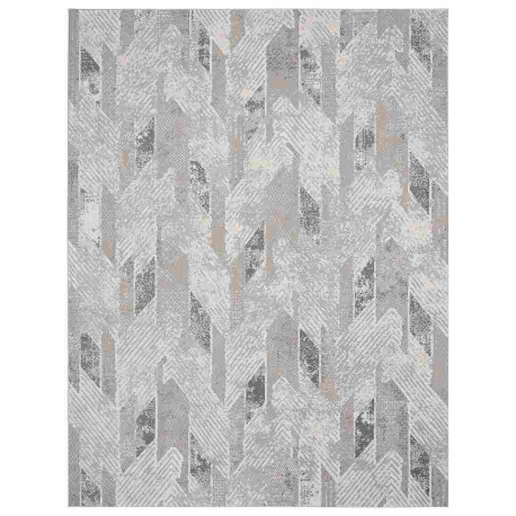 LR Home Martha Elryn Gray/Cream Contemporary Geometric Polyester Area Rug, 9' x 12'