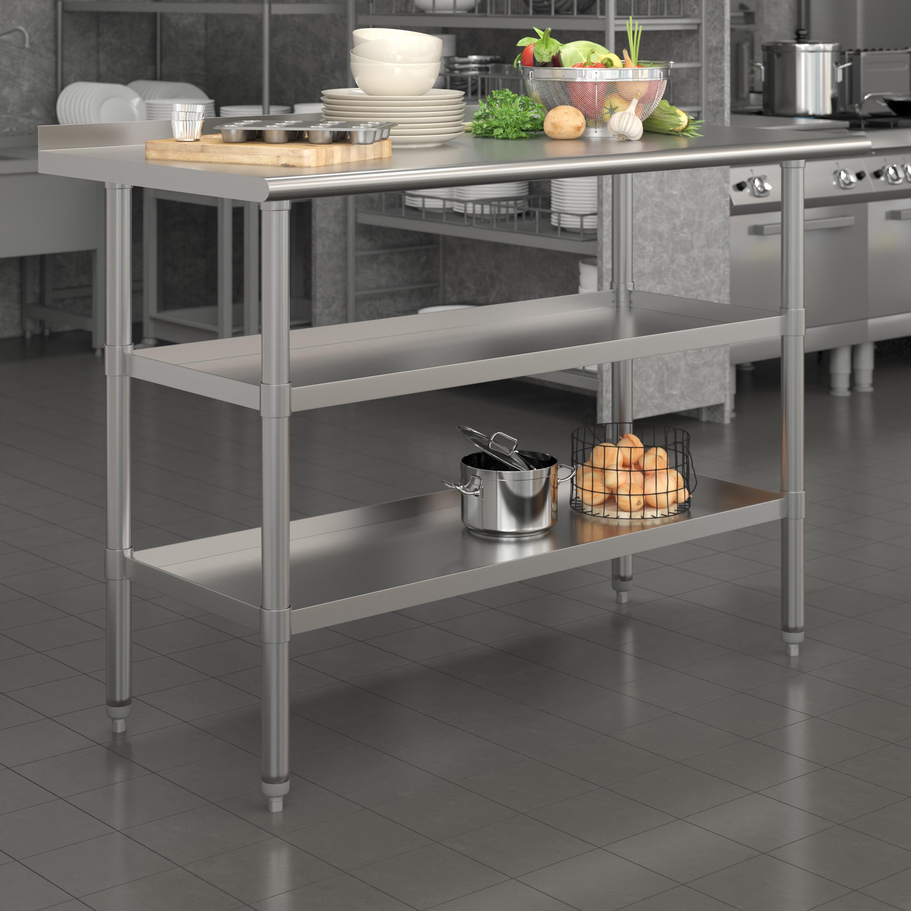 Woodford NSF Stainless Steel 18 Gauge Work Table - Backsplash and 2 Shelves