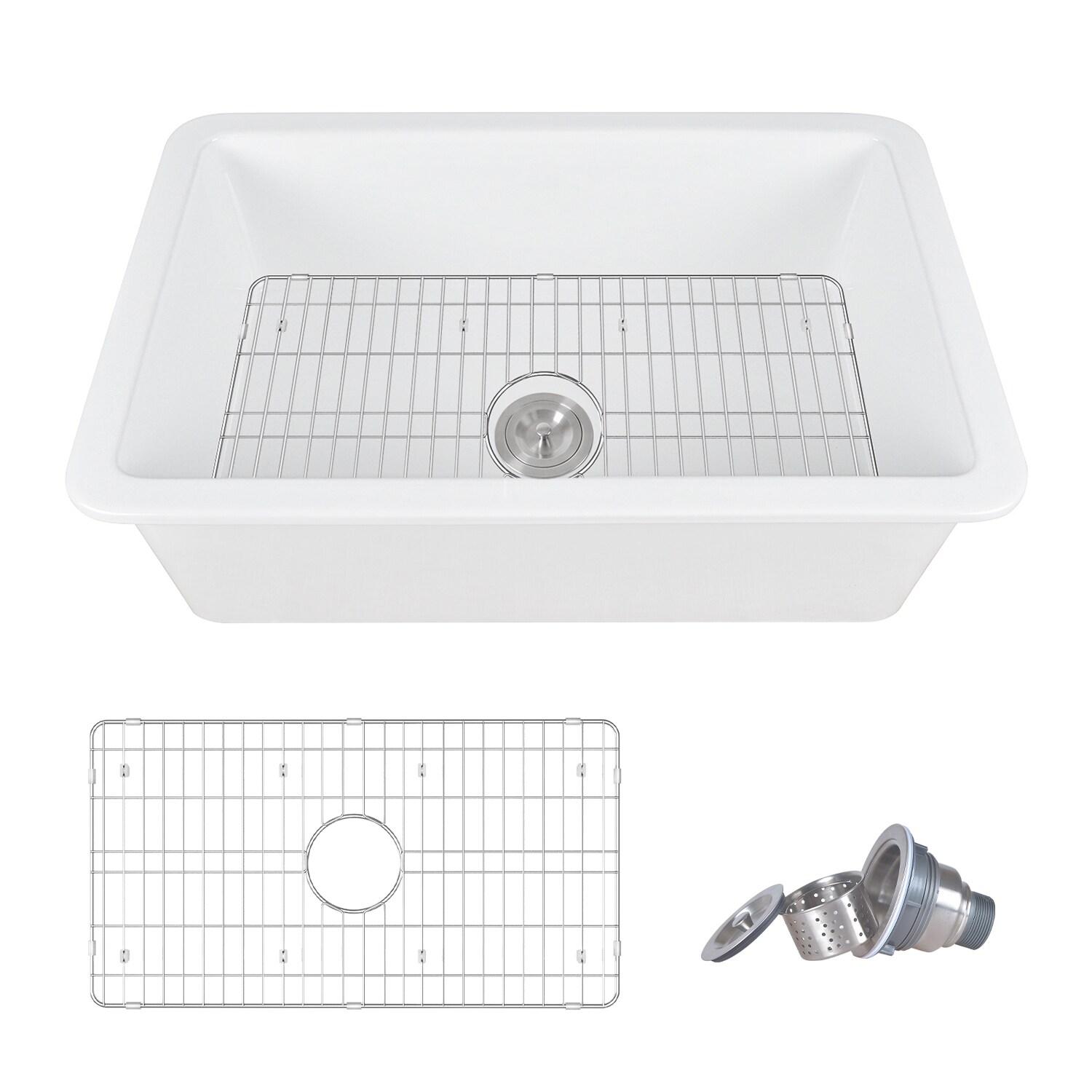 Rectangular Fireclay 32" L x 19" W Fireclay Undermount Kitchen Sink with Basket Strainer and Sink Grid