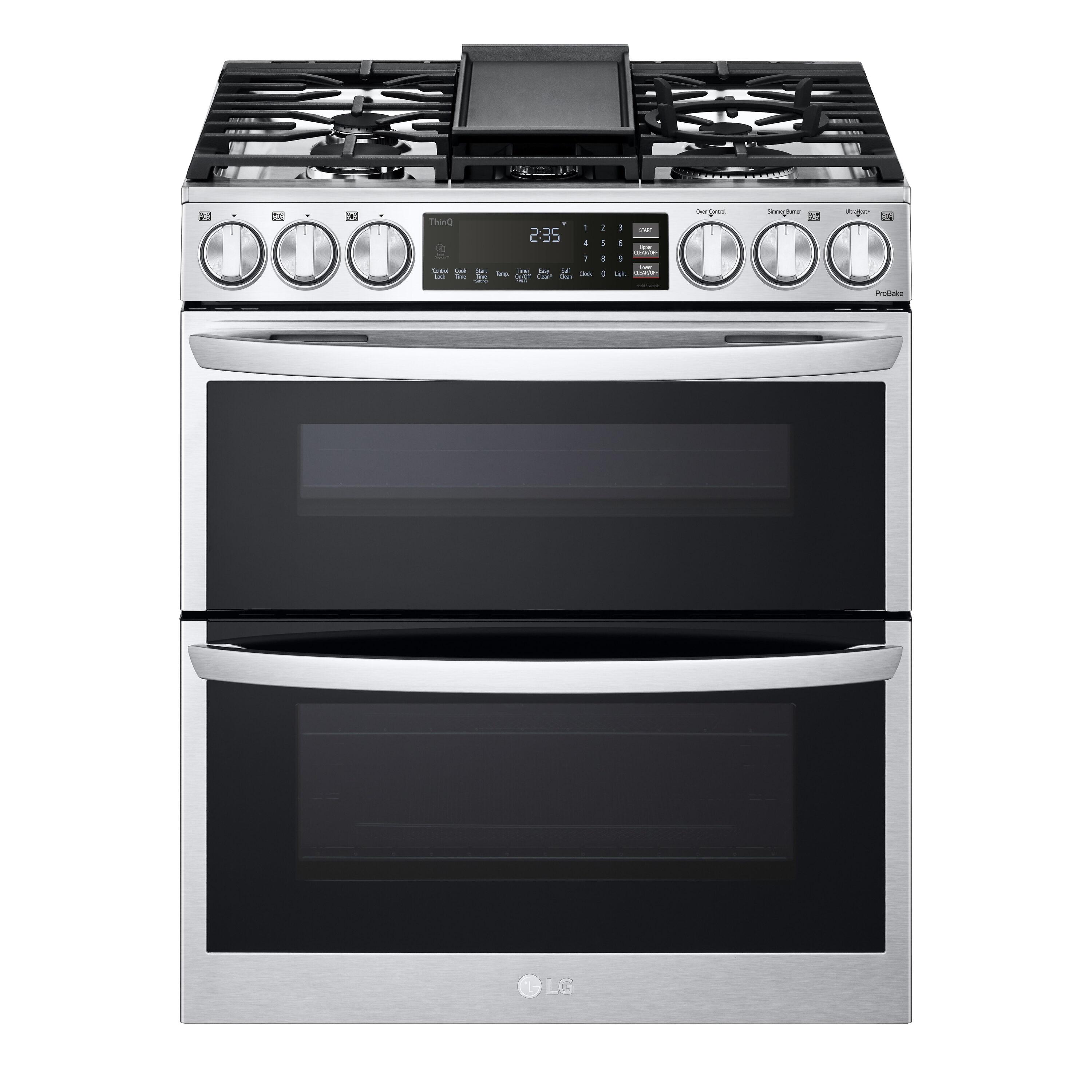 LG LG Smart Gas Double Oven Slide-in Range with InstaView®, ProBake® Convection, Air Fry, and Air Sous Vide, 6.9 cu. ft. LTGL6937F