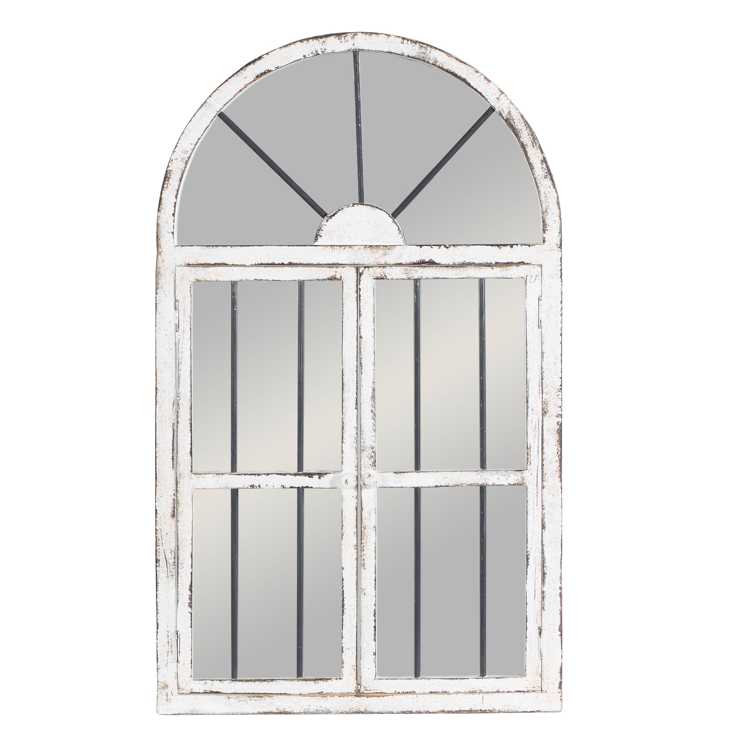 25" x 42" Distressed Wood Arched Window Wall Mirror White - Olivia & May: Antiqued Finish, MDF Frame, No Assembly Required