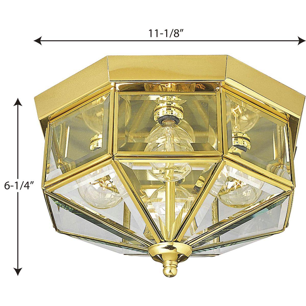 Progress Lighting Richmond Hill 4-Light Flush Mount, Polished Brass, Clear Beveled Glass, Resin, Traditional