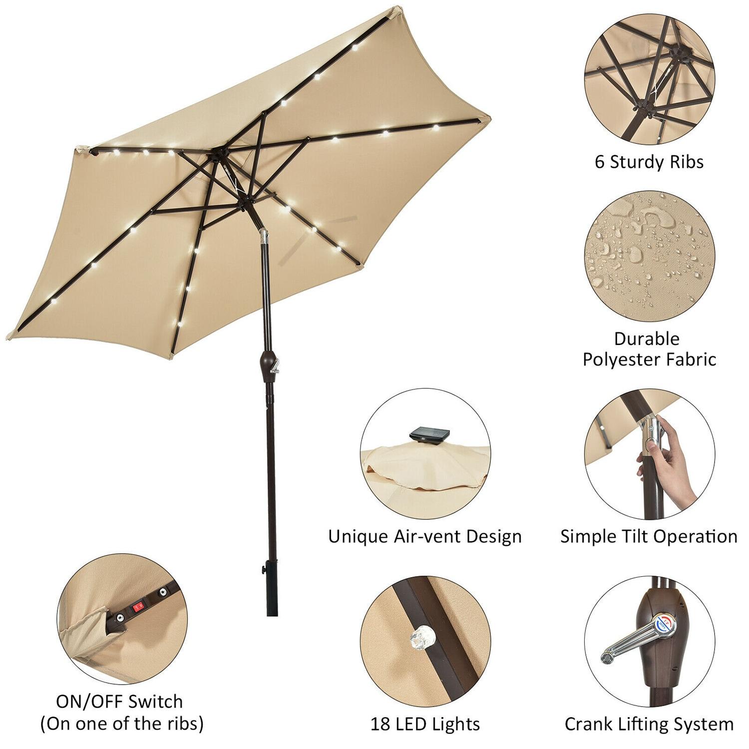 Latitude Run® 9 Feet Patio LED Solar Umbrella With Crank