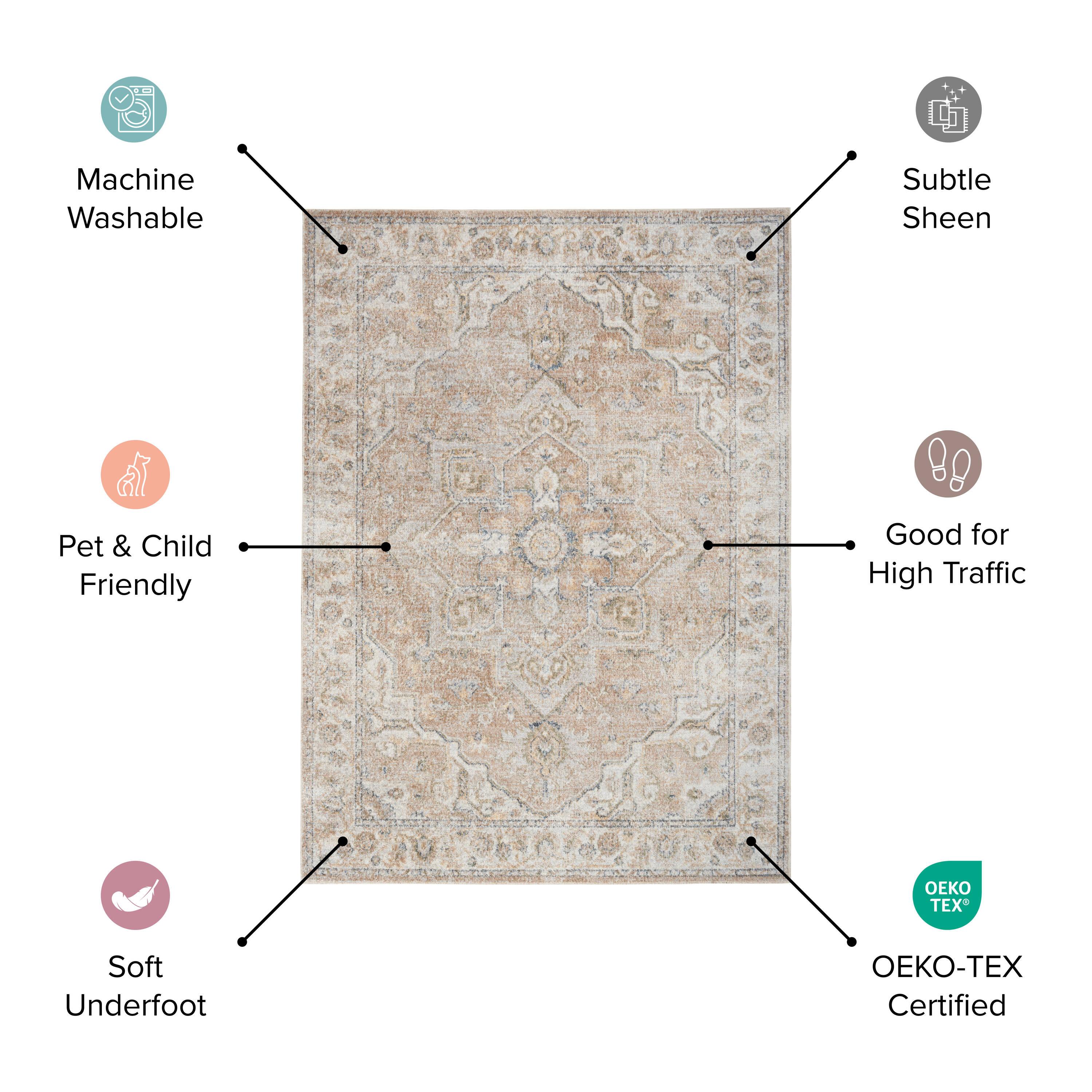 Nourison Astra Machine Washable Semi Circles Mid-Century Modern Indoor Rug Ivory Blue 5'3" x 7'